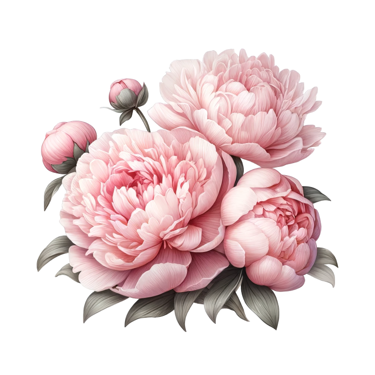 Pink Peony Flower Bouquet Leaves Vinyl Sticker Decal