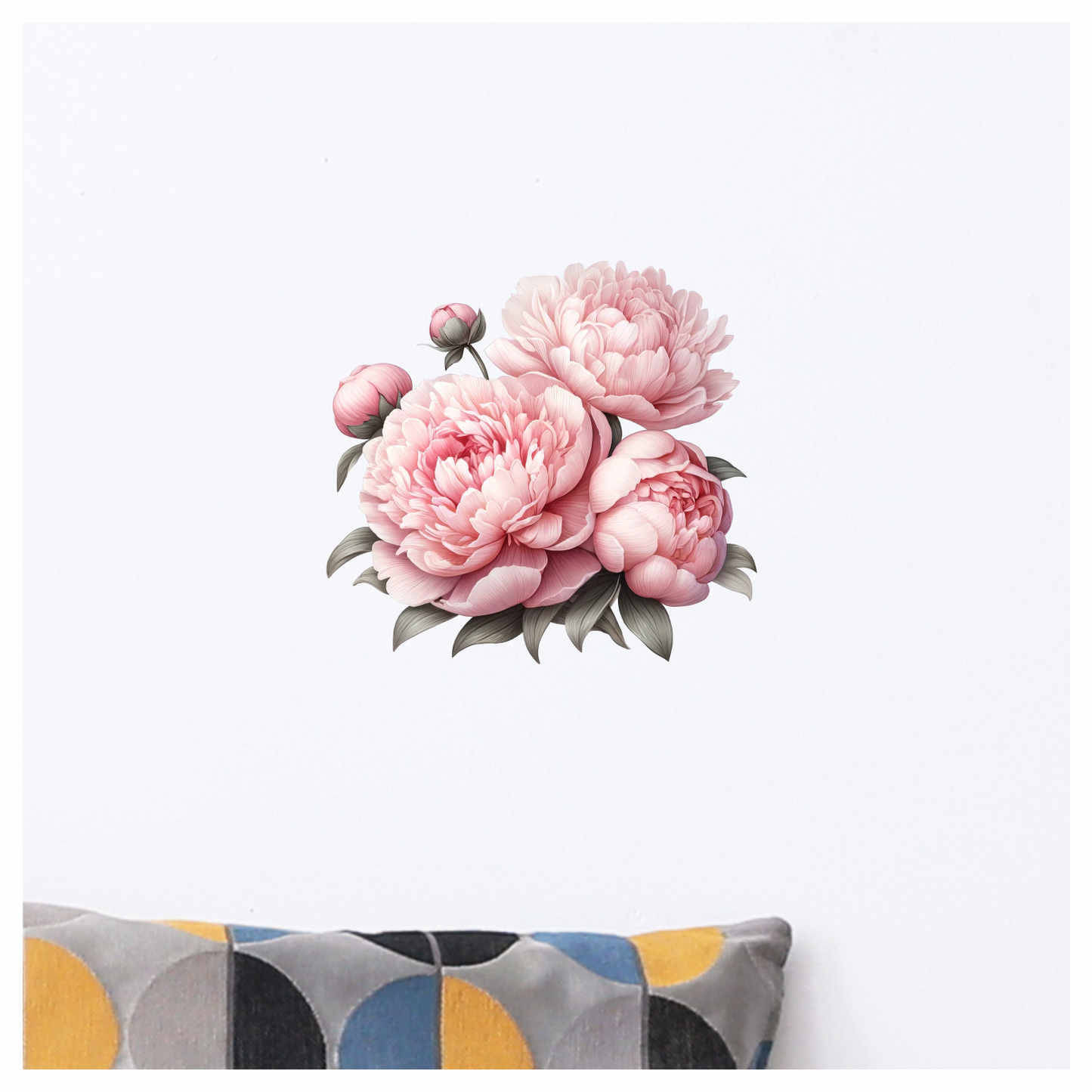 Pink Peony Flower Bouquet Leaves Vinyl Sticker Decal