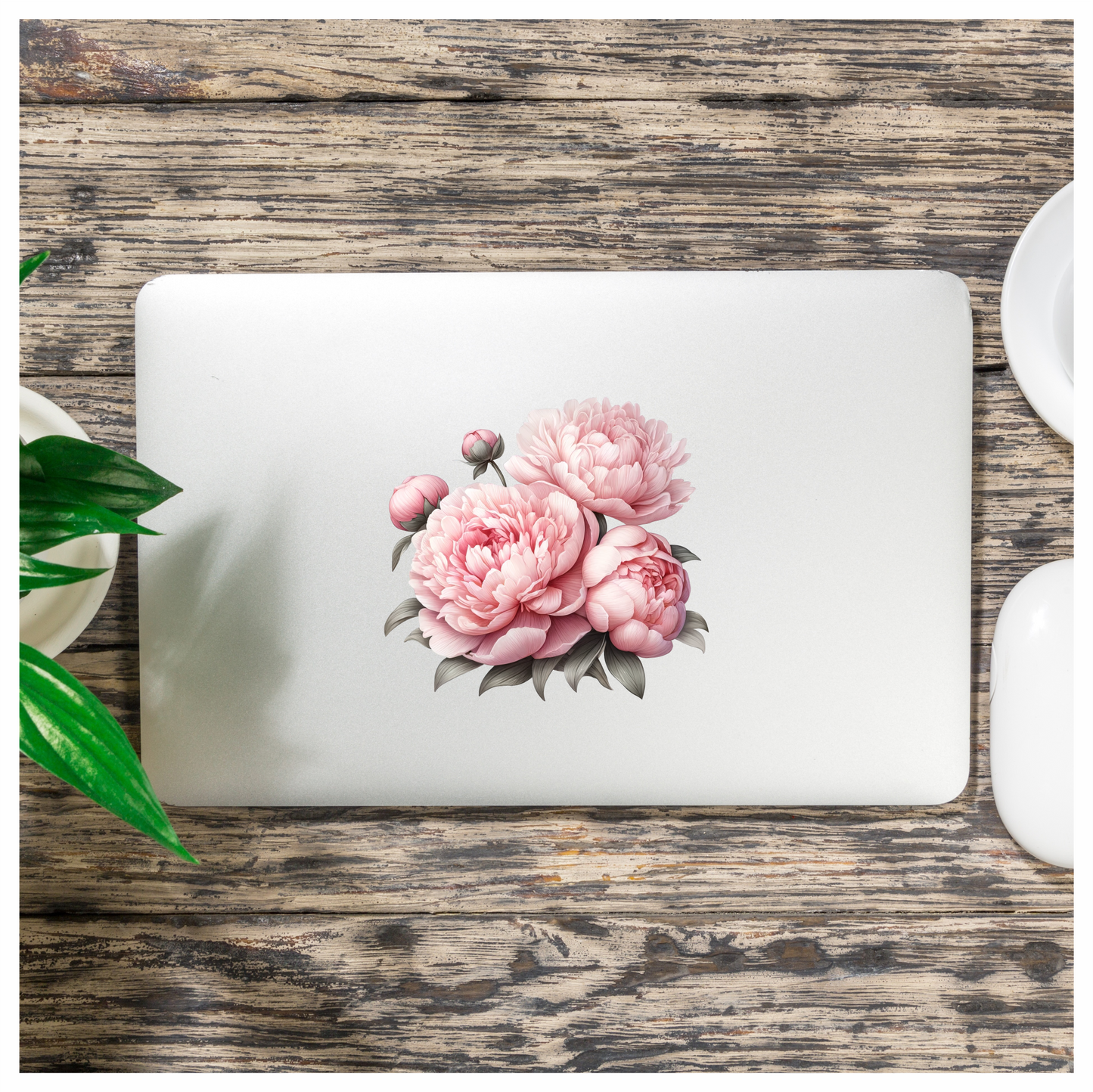 Pink Peony Flower Bouquet Leaves Vinyl Sticker Decal