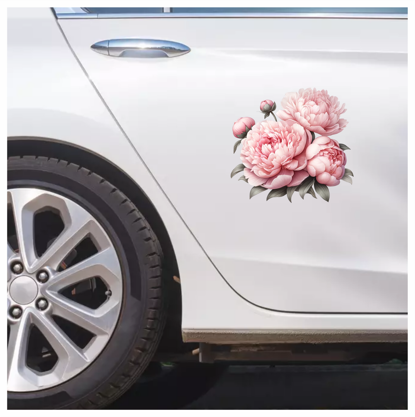 Pink Peony Flower Bouquet Leaves Vinyl Sticker Decal
