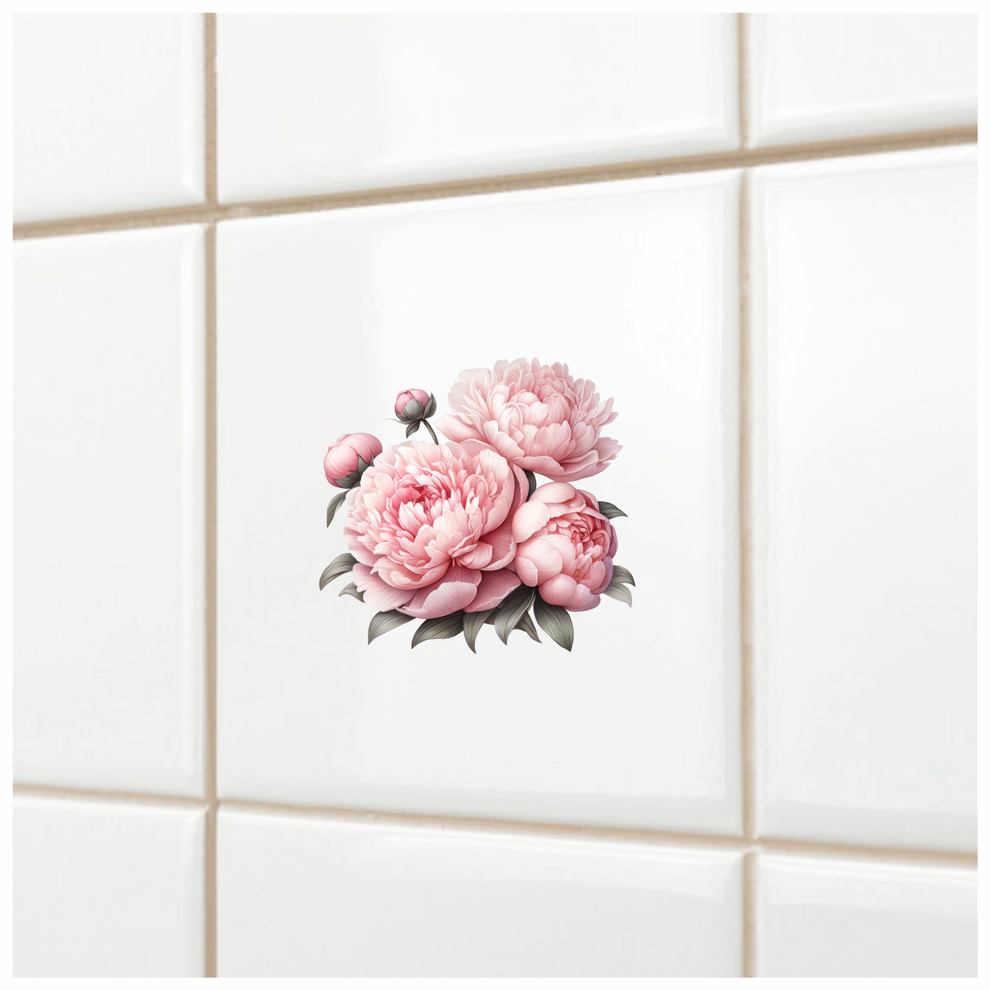 Pink Peony Flower Bouquet Leaves Vinyl Sticker Decal
