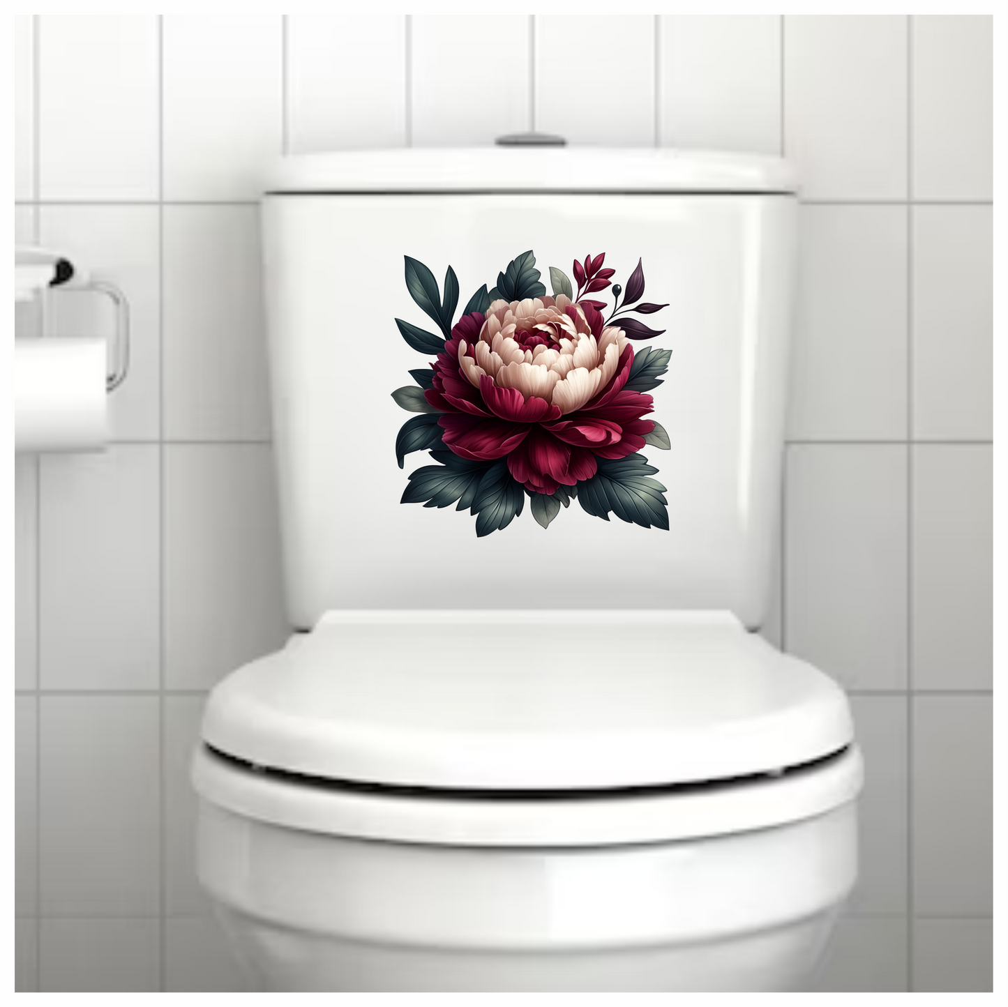Red White Flower Green Leaves Vinyl Sticker Decal
