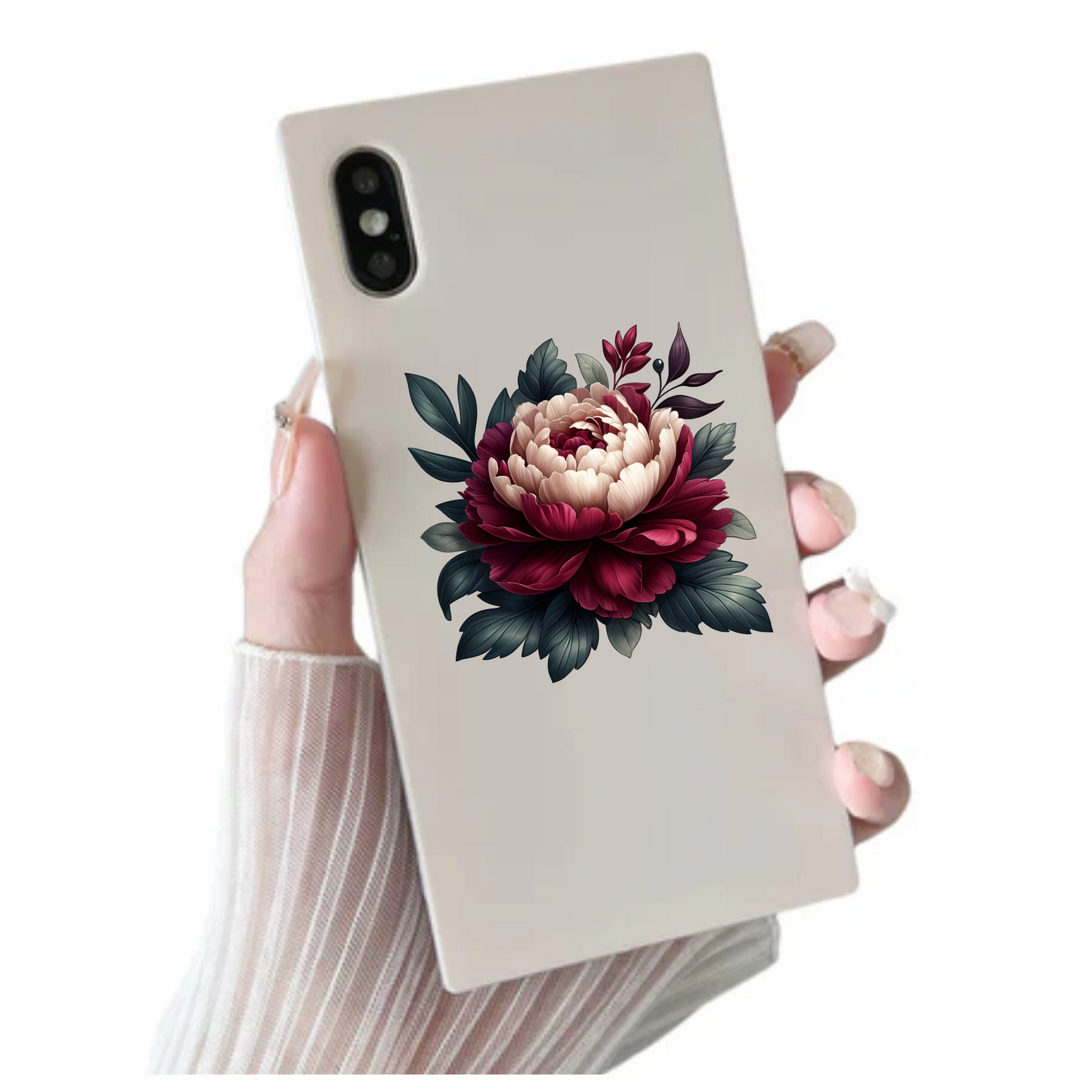 Red White Flower Green Leaves Vinyl Sticker Decal