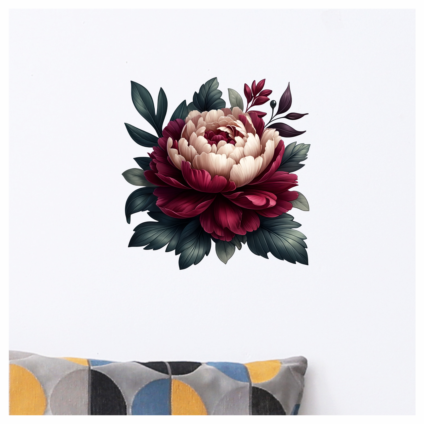 Red White Flower Green Leaves Vinyl Sticker Decal