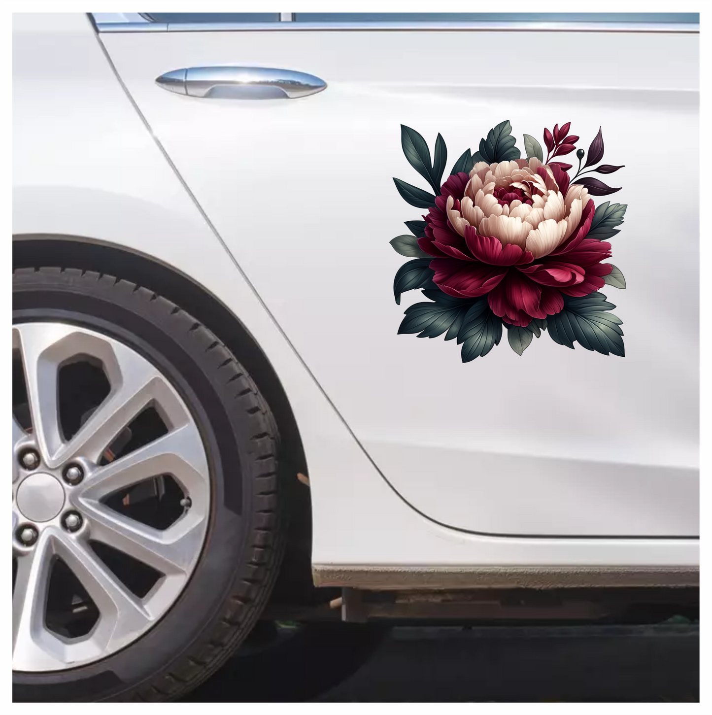 Red White Flower Green Leaves Vinyl Sticker Decal