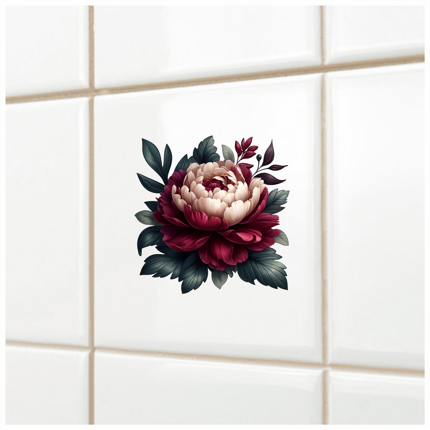 Red White Flower Green Leaves Vinyl Sticker Decal