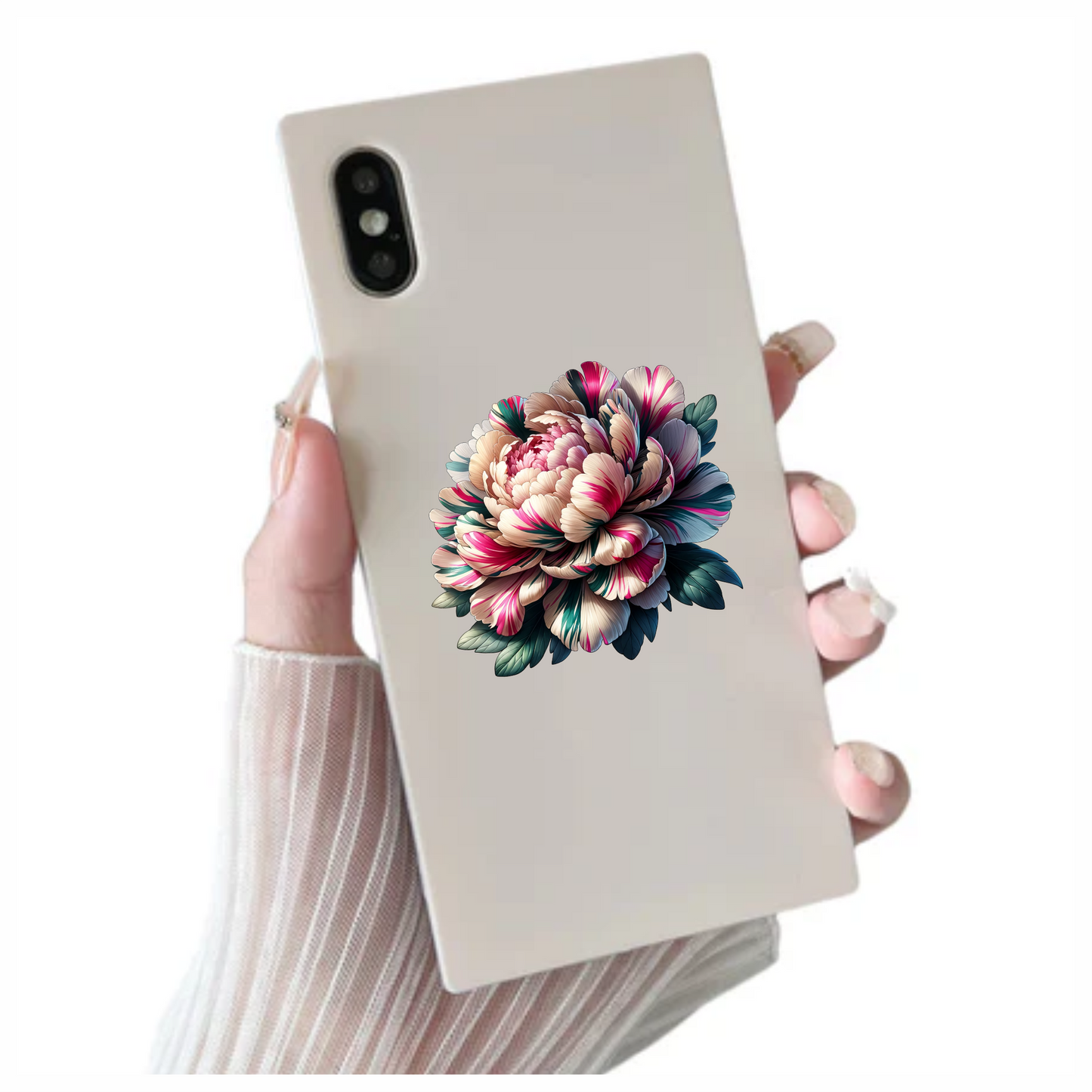 Flower Pink White Green Leaves Bloom Vinyl Sticker Decal