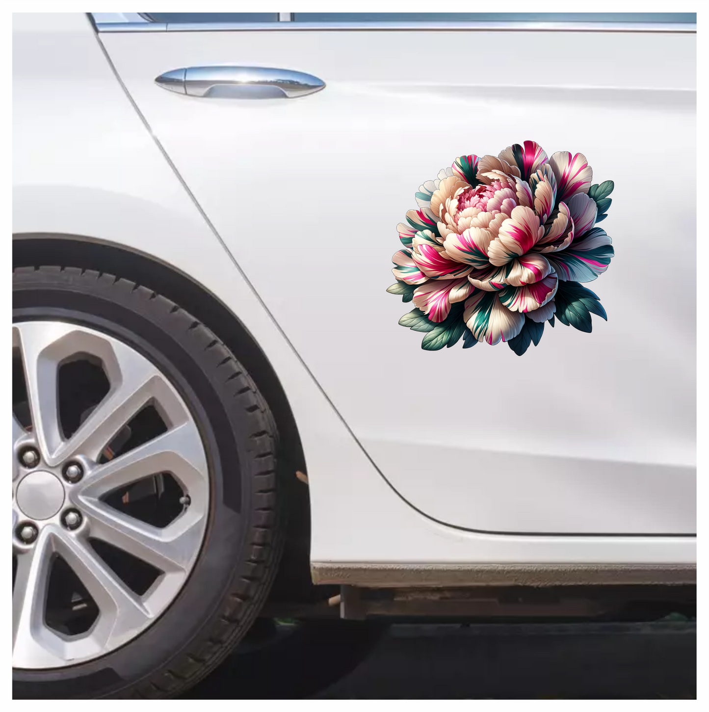 Flower Pink White Green Leaves Bloom Vinyl Sticker Decal