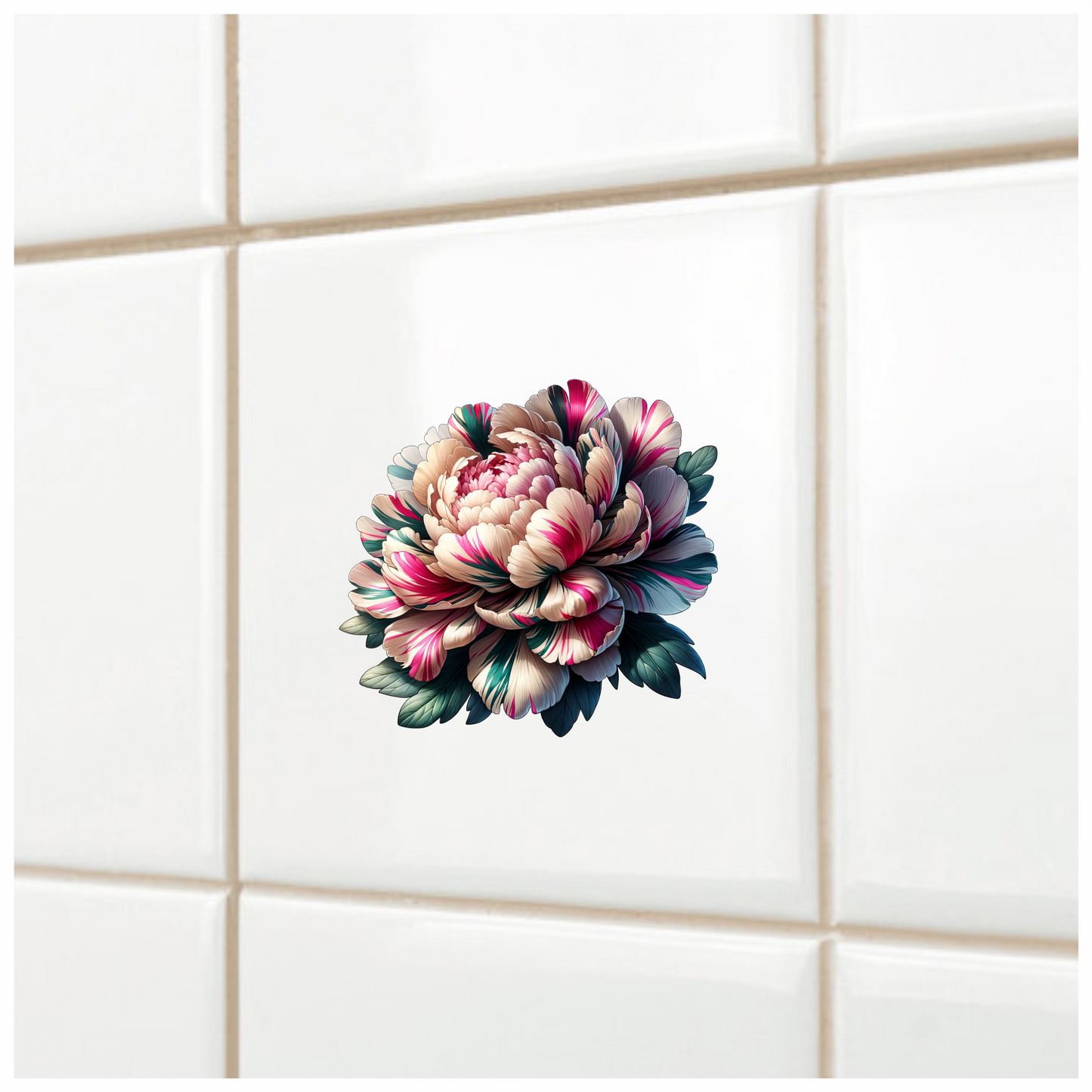 Flower Pink White Green Leaves Bloom Vinyl Sticker Decal