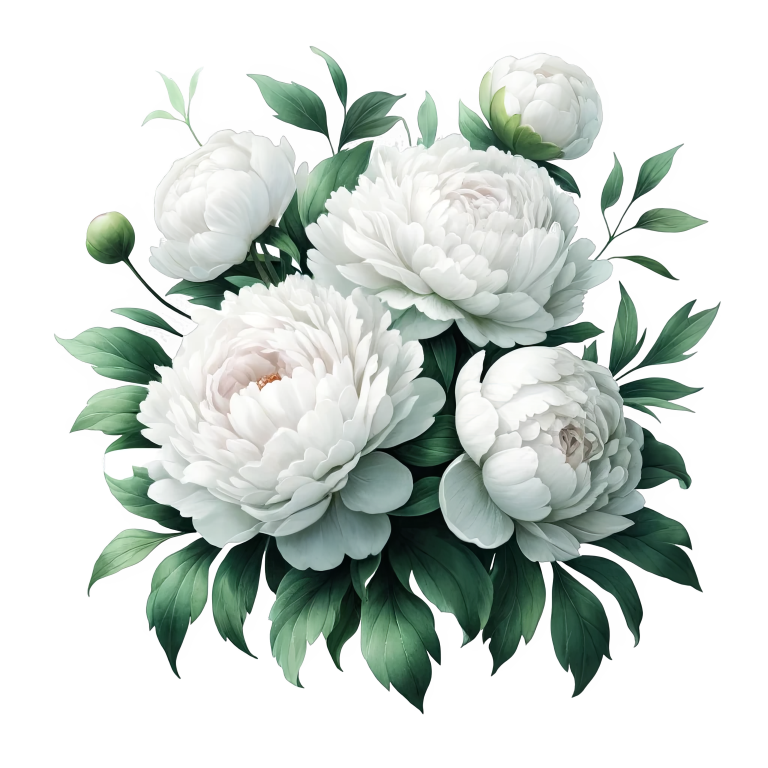 White Peony Flowers Green Leaves Vinyl Sticker Decal