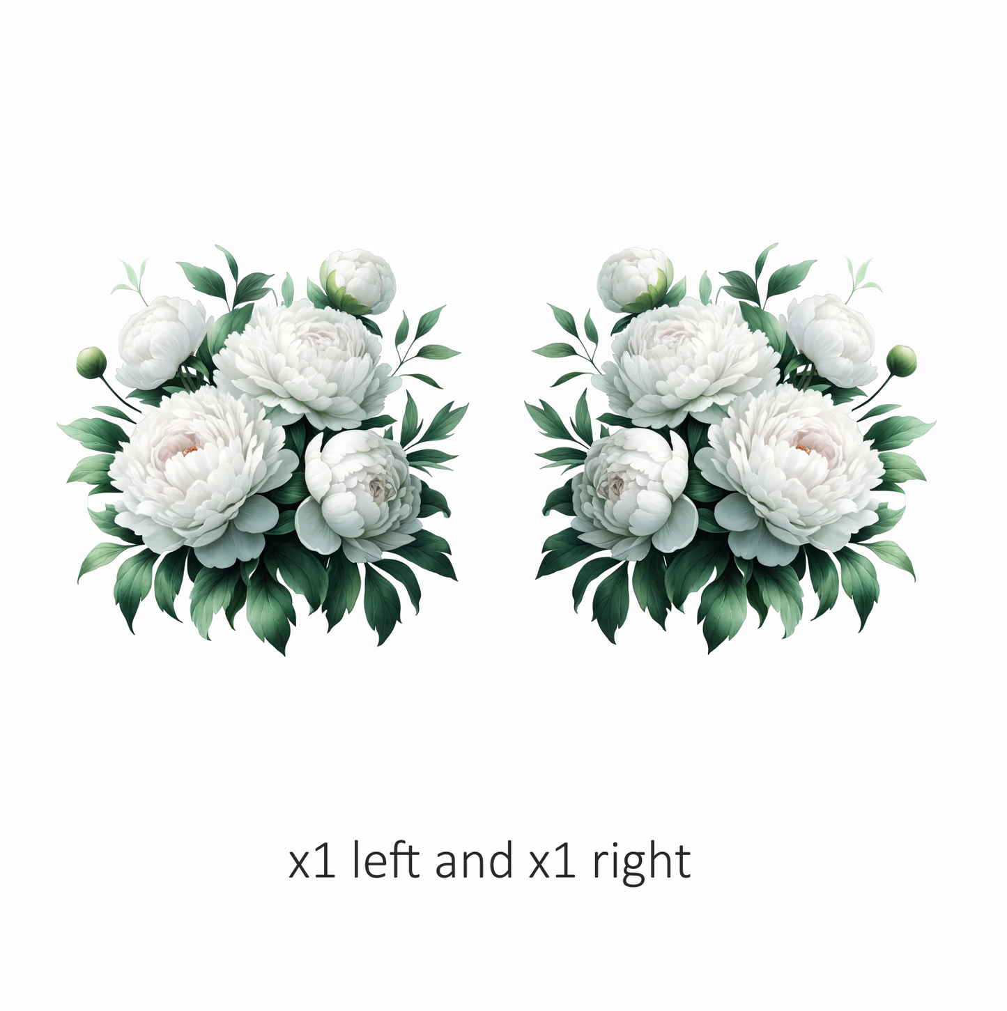 White Peony Flowers Green Leaves Vinyl Sticker Decal
