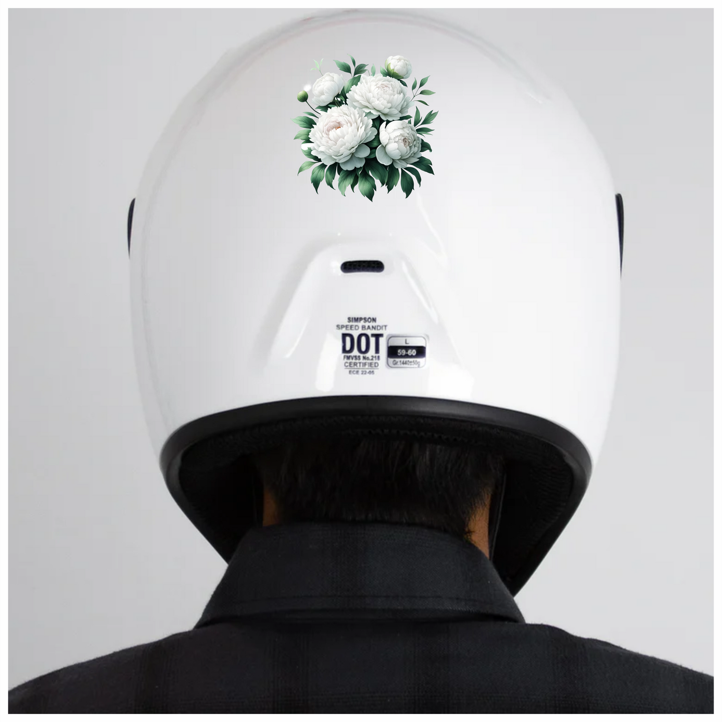 White Peony Flowers Green Leaves Vinyl Sticker Decal