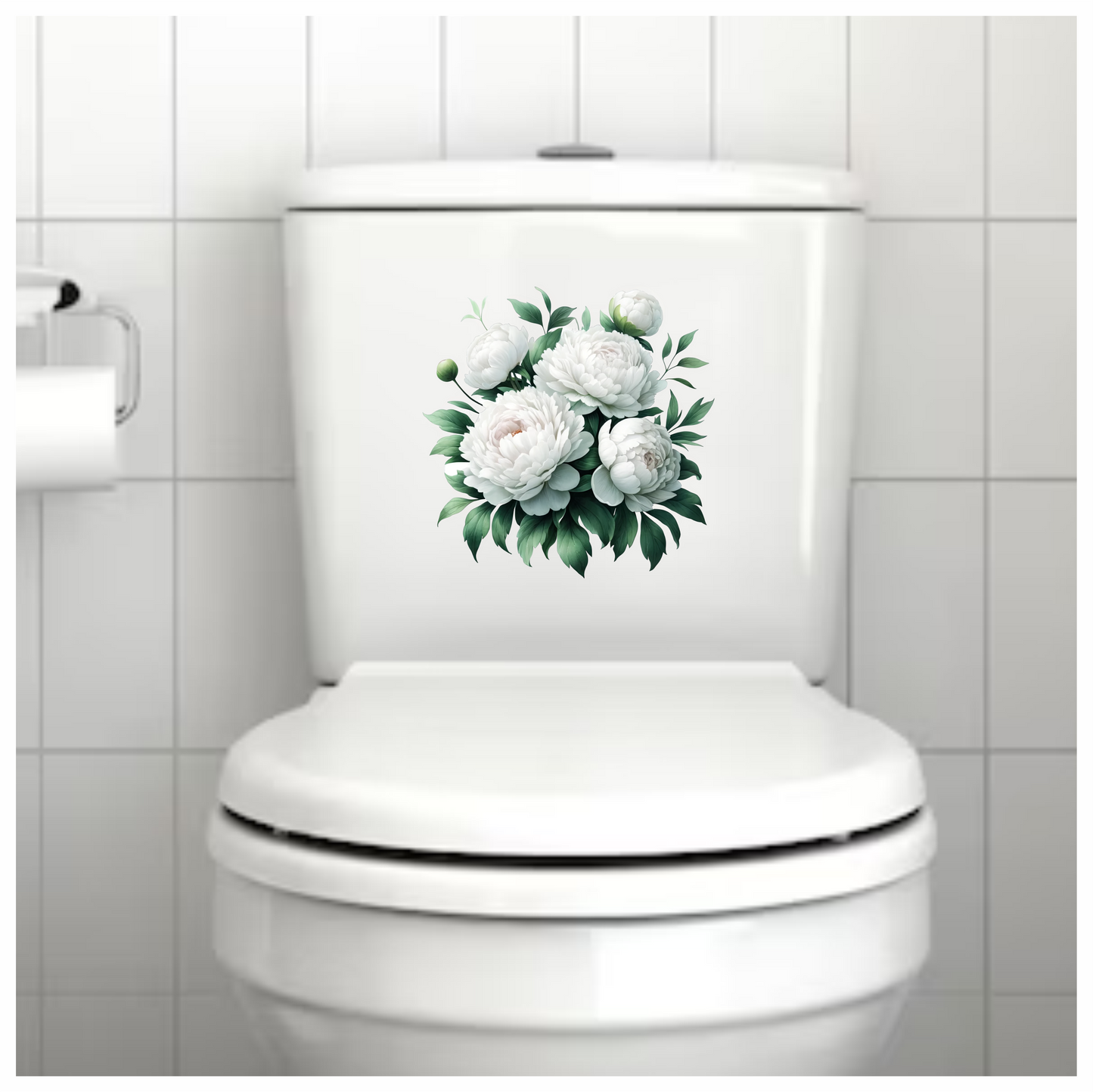 White Peony Flowers Green Leaves Vinyl Sticker Decal