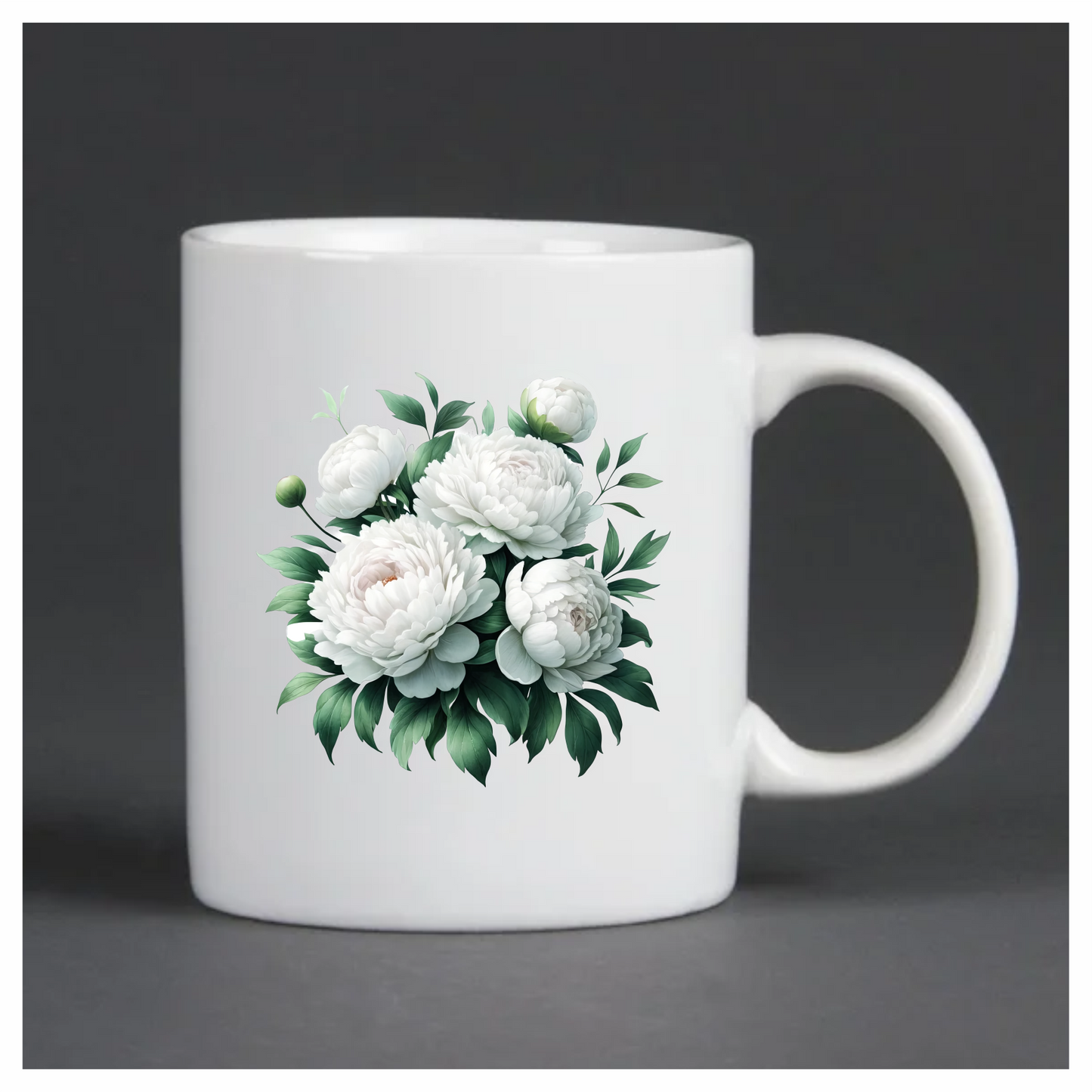 White Peony Flowers Green Leaves Vinyl Sticker Decal