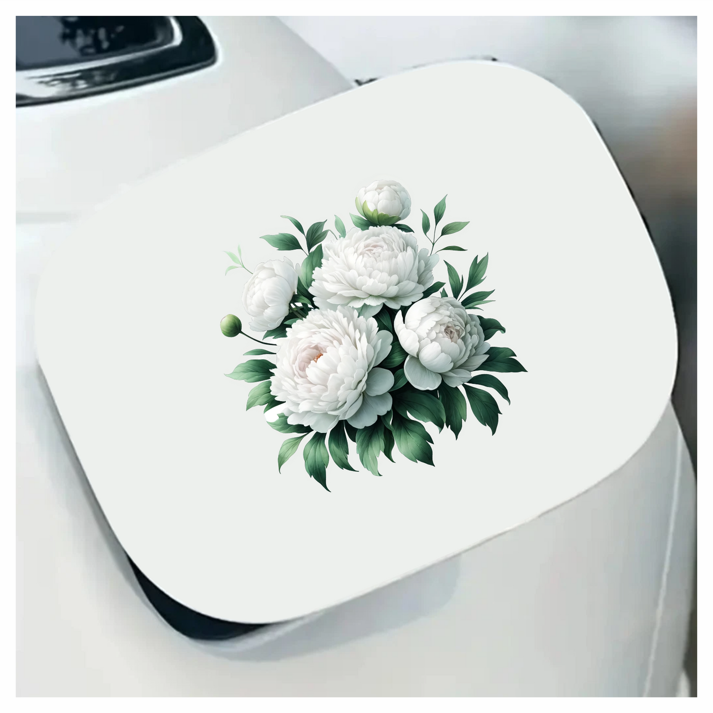 White Peony Flowers Green Leaves Vinyl Sticker Decal