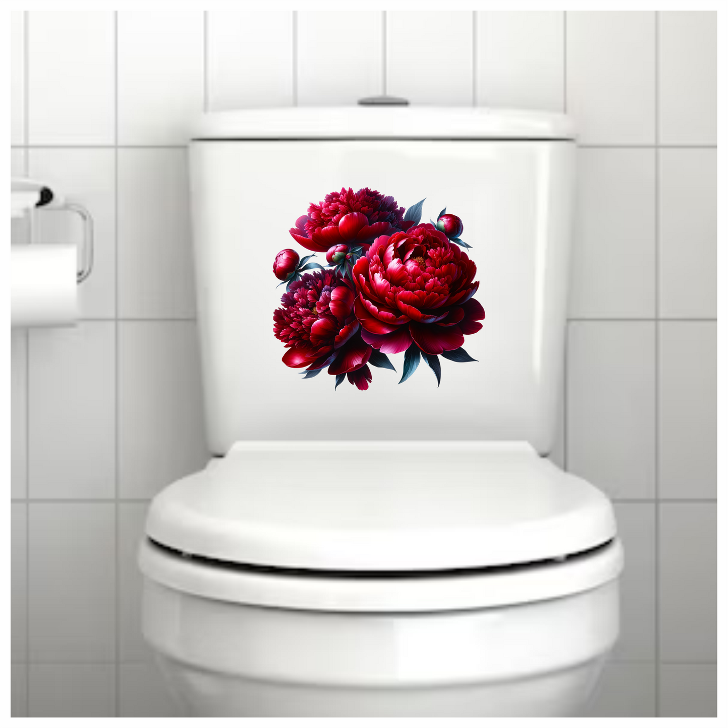 Red Flowers Blooming Green Leaves Vinyl Sticker Decal