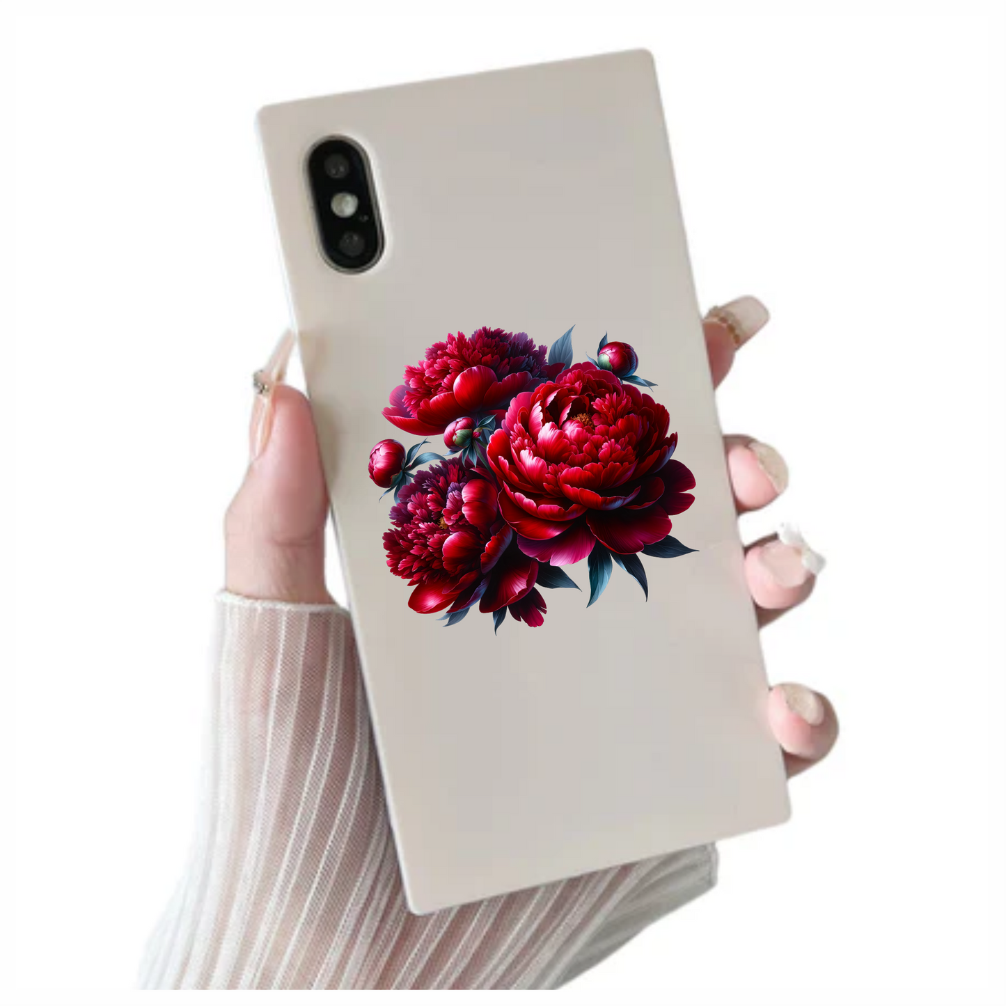 Red Flowers Blooming Green Leaves Vinyl Sticker Decal