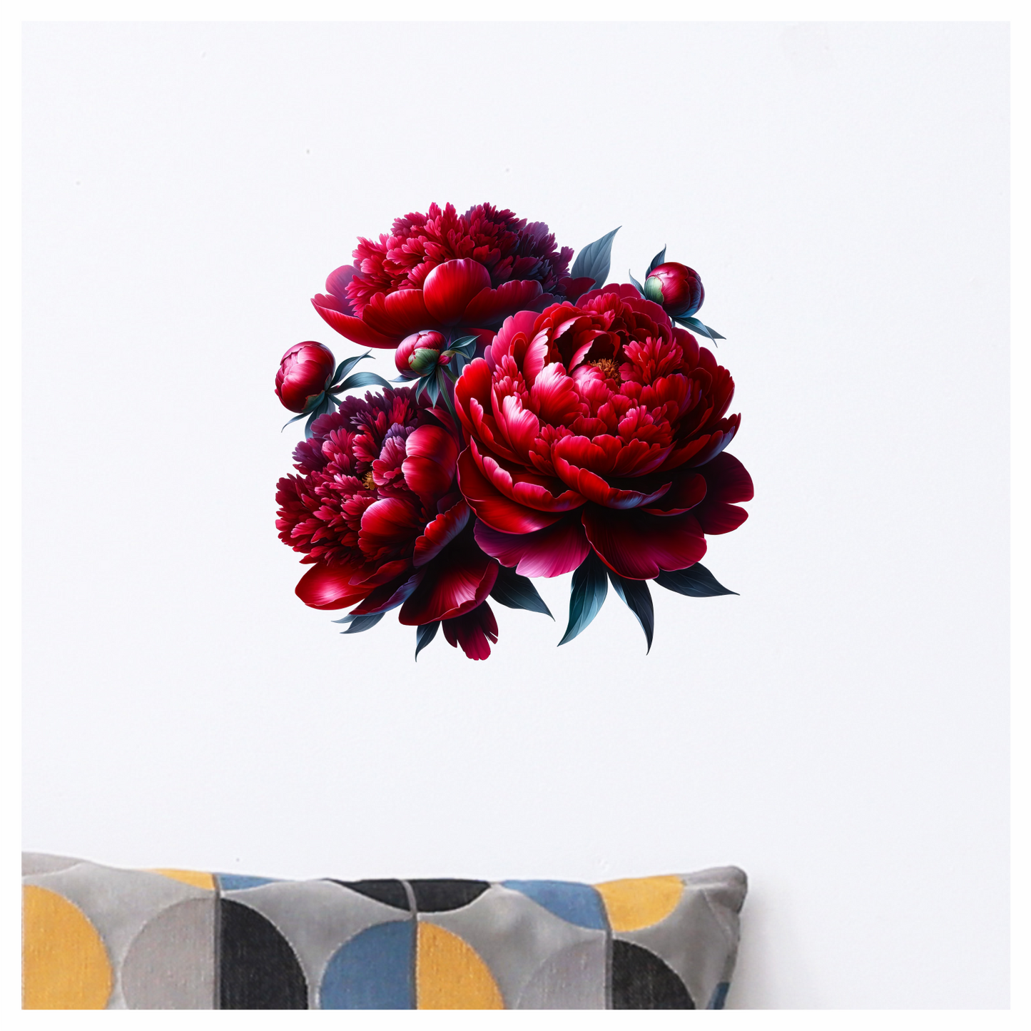 Red Flowers Blooming Green Leaves Vinyl Sticker Decal