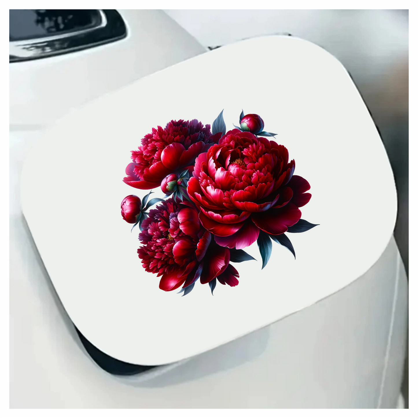 Red Flowers Blooming Green Leaves Vinyl Sticker Decal