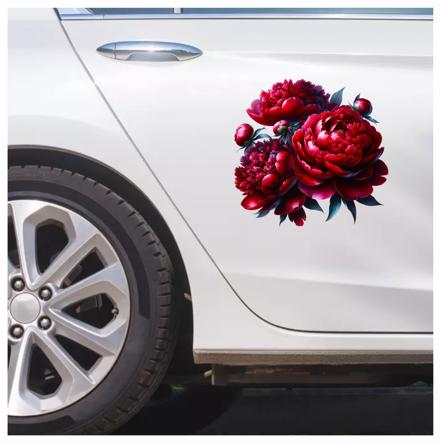 Red Flowers Blooming Green Leaves Vinyl Sticker Decal
