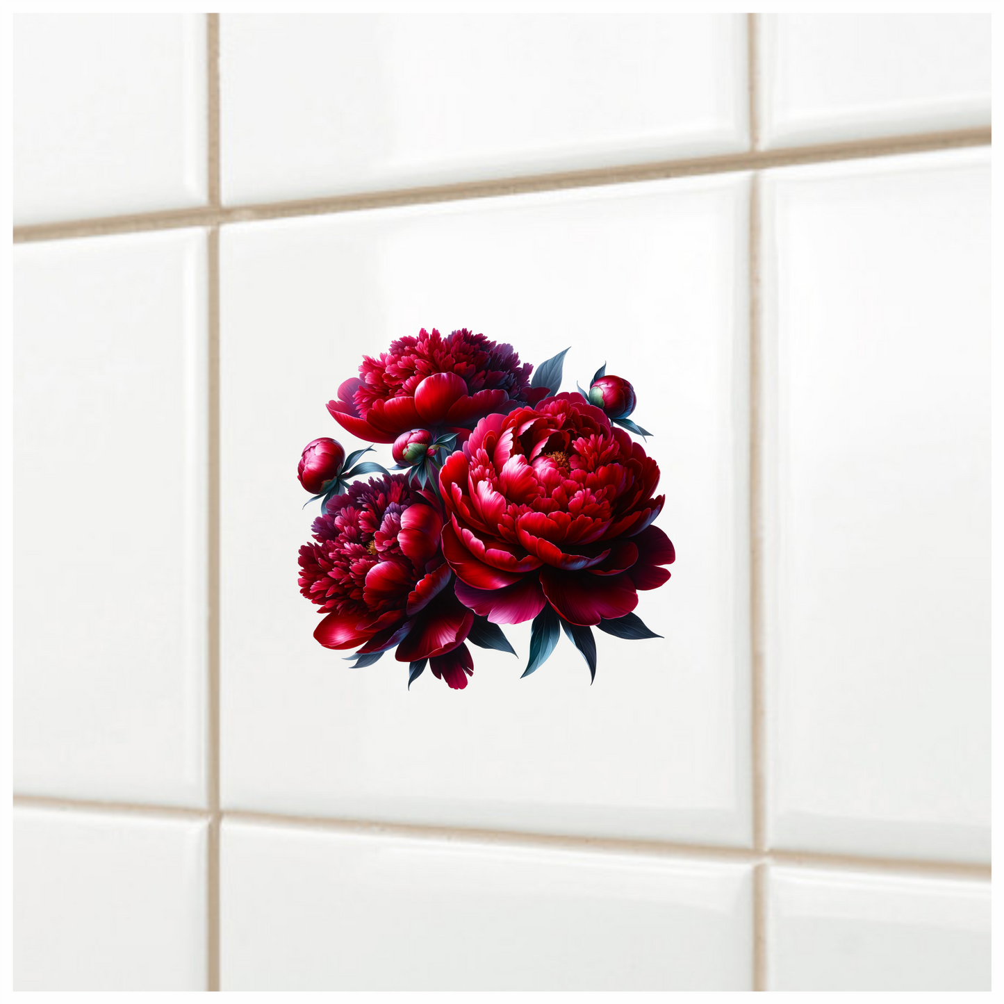 Red Flowers Blooming Green Leaves Vinyl Sticker Decal