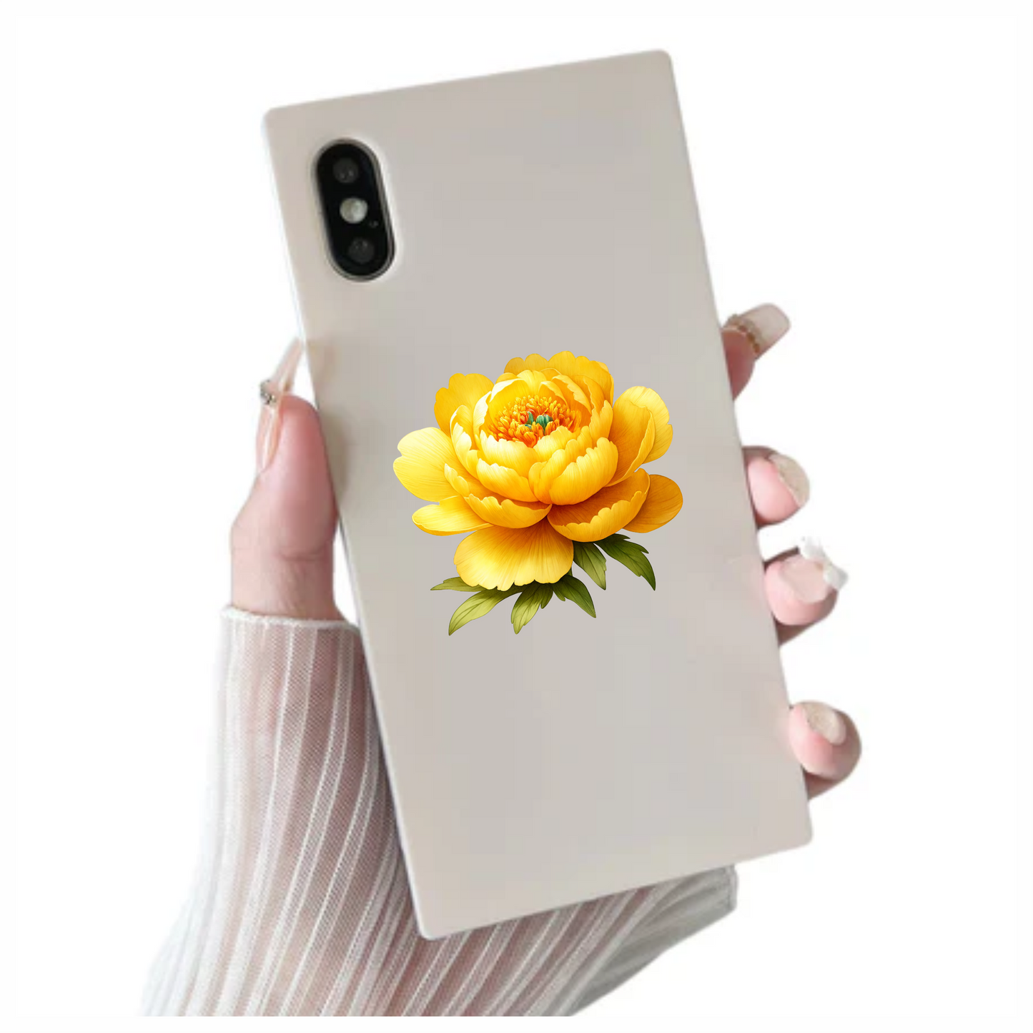 Yellow Flower Petals Bloom Green Center Vinyl Sticker Decal