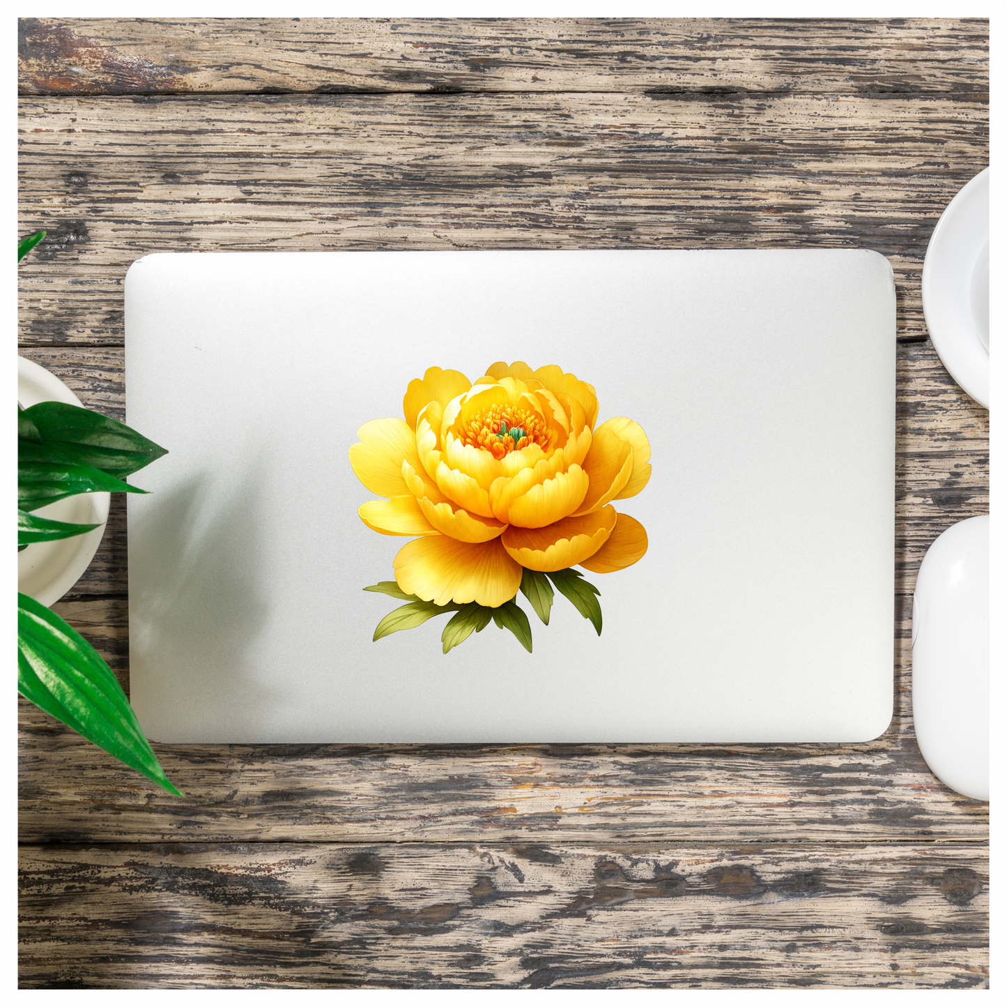 Yellow Flower Petals Bloom Green Center Vinyl Sticker Decal