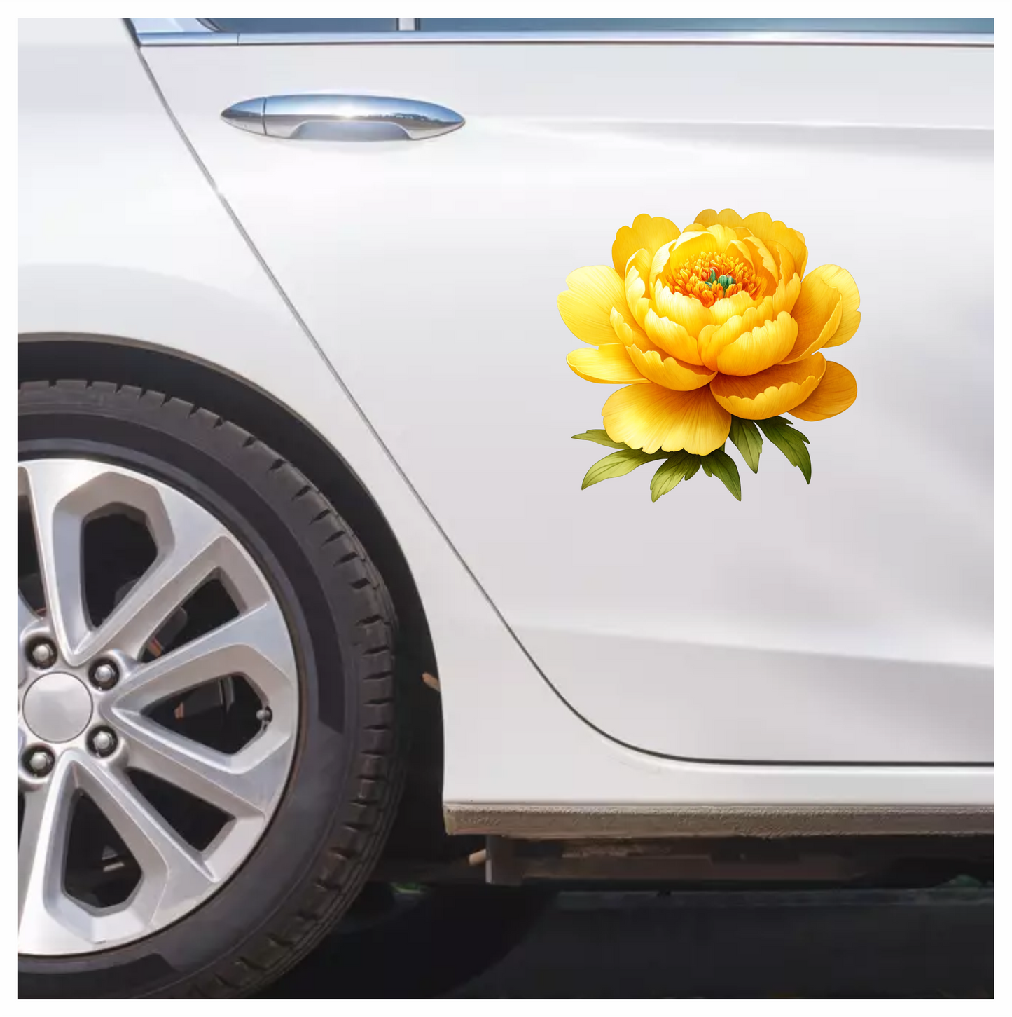 Yellow Flower Petals Bloom Green Center Vinyl Sticker Decal