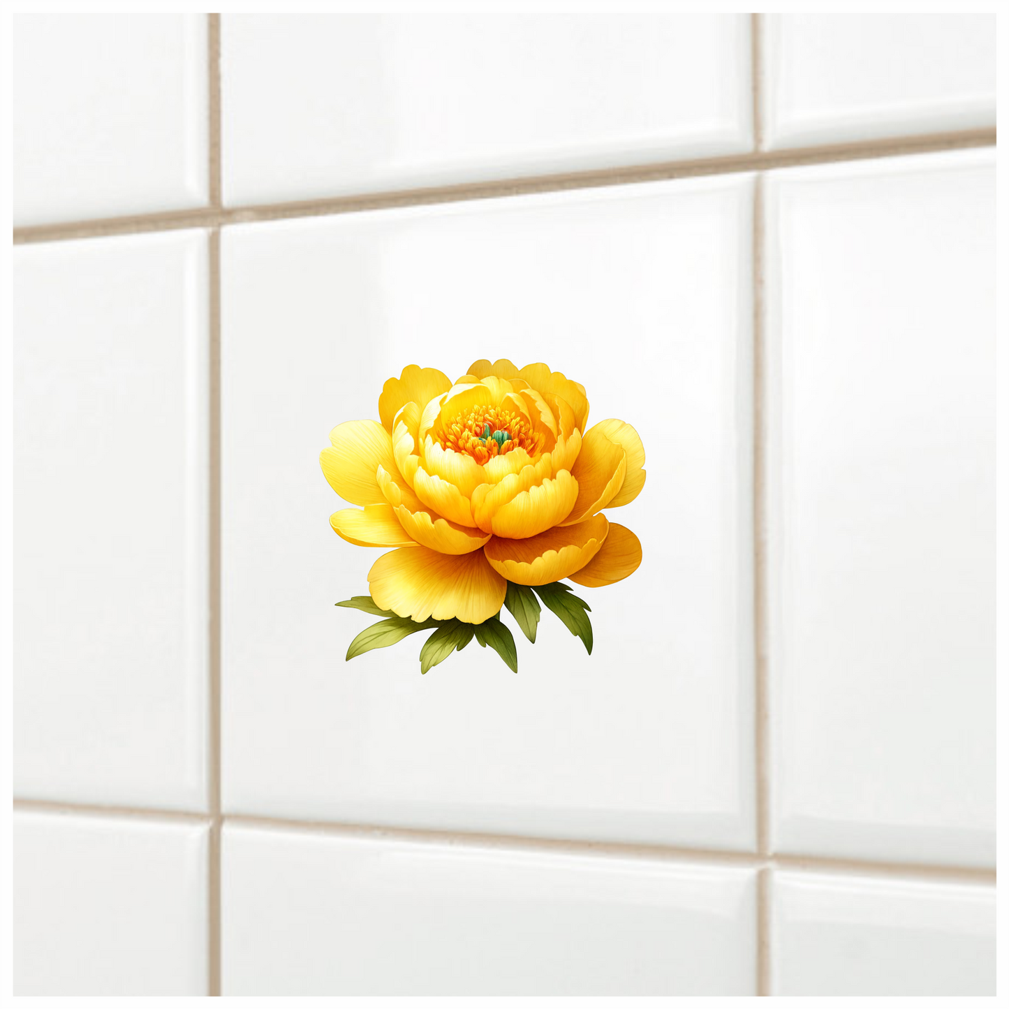 Yellow Flower Petals Bloom Green Center Vinyl Sticker Decal