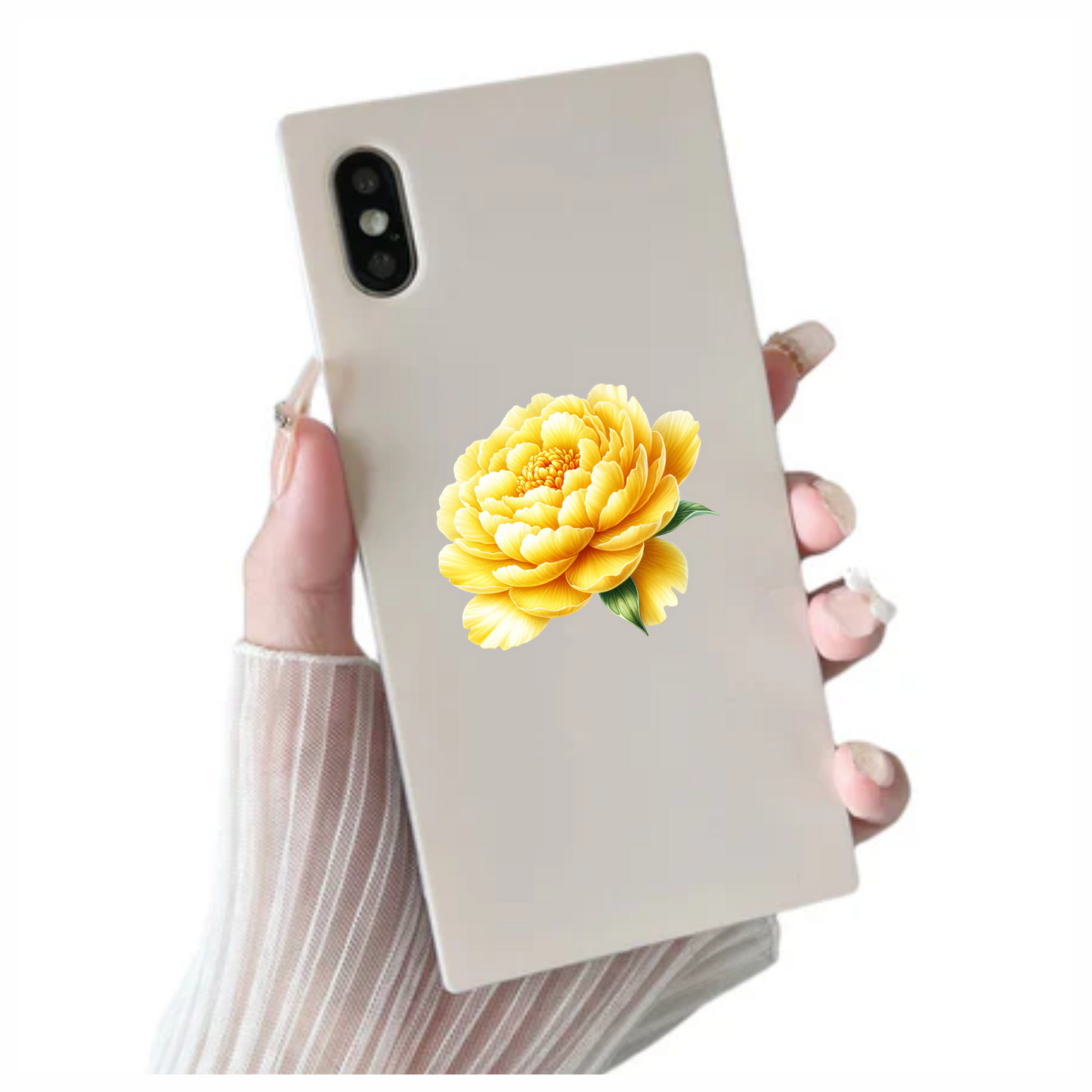 Yellow Flower Large Petals Green Leaves Vinyl Sticker Decal