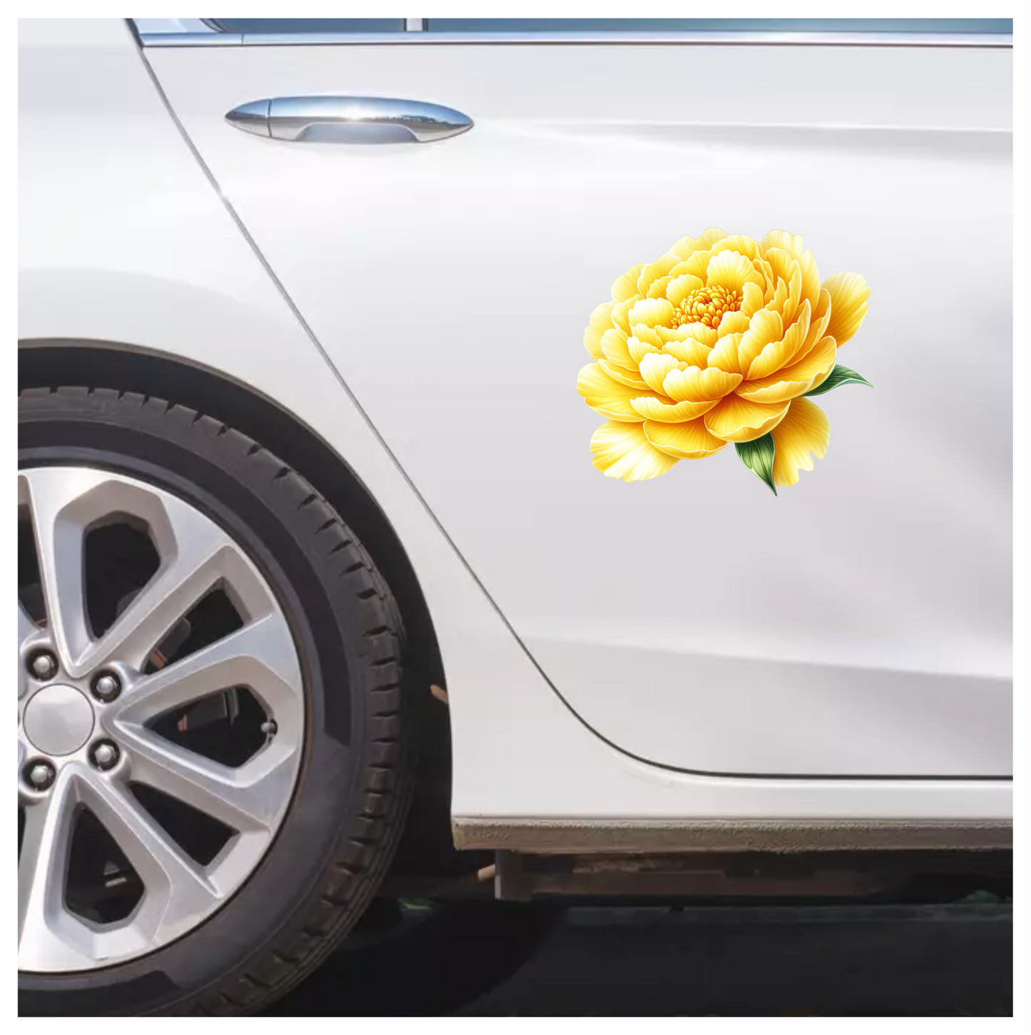 Yellow Flower Large Petals Green Leaves Vinyl Sticker Decal