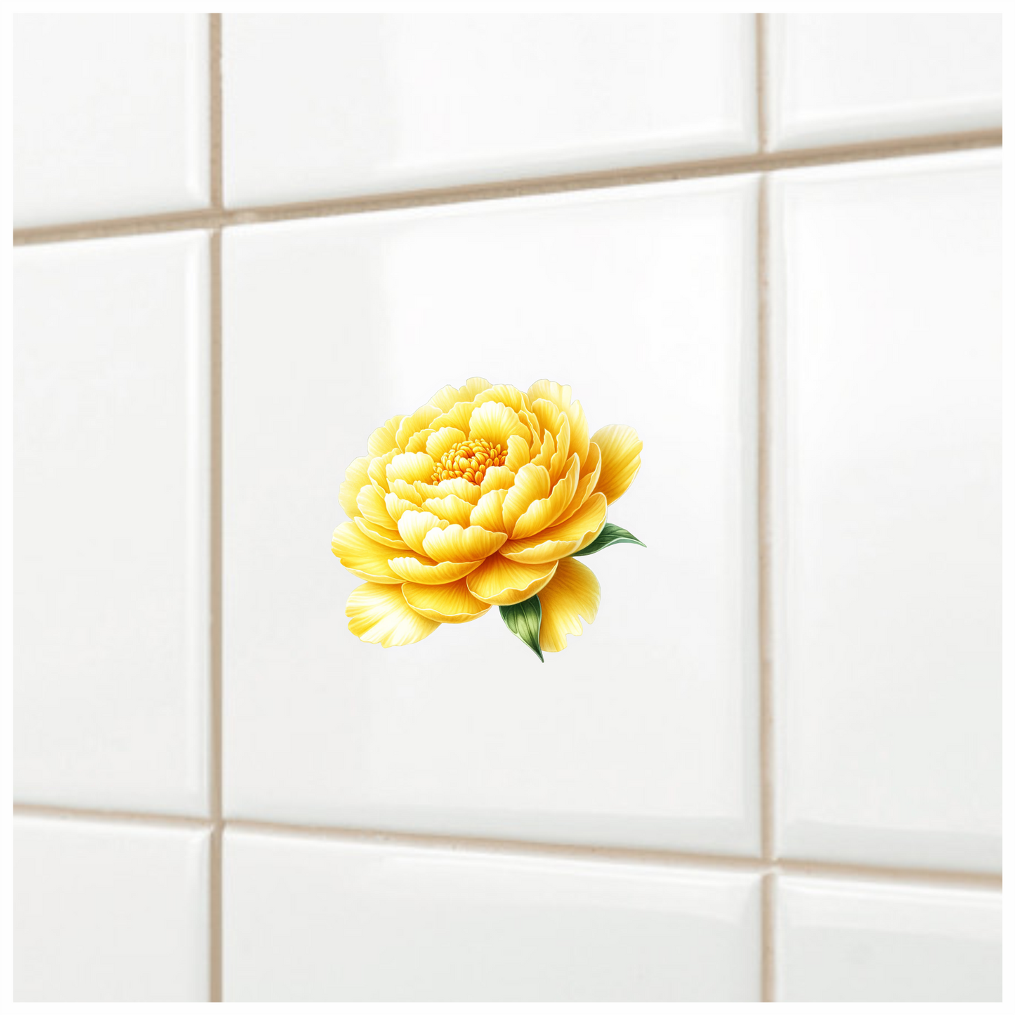 Yellow Flower Large Petals Green Leaves Vinyl Sticker Decal