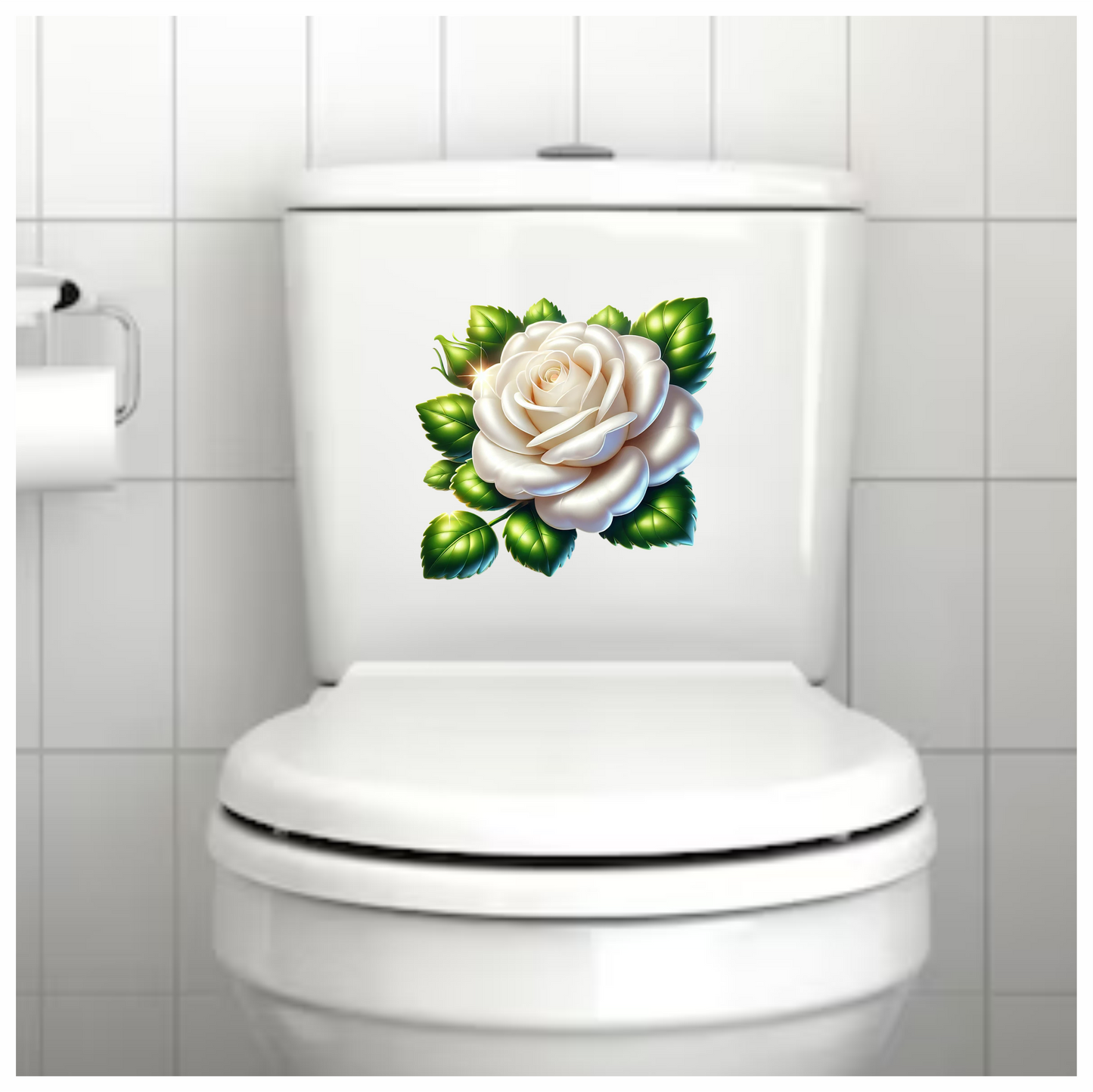 White Rose Green Leaves Floral Vinyl Sticker Decal