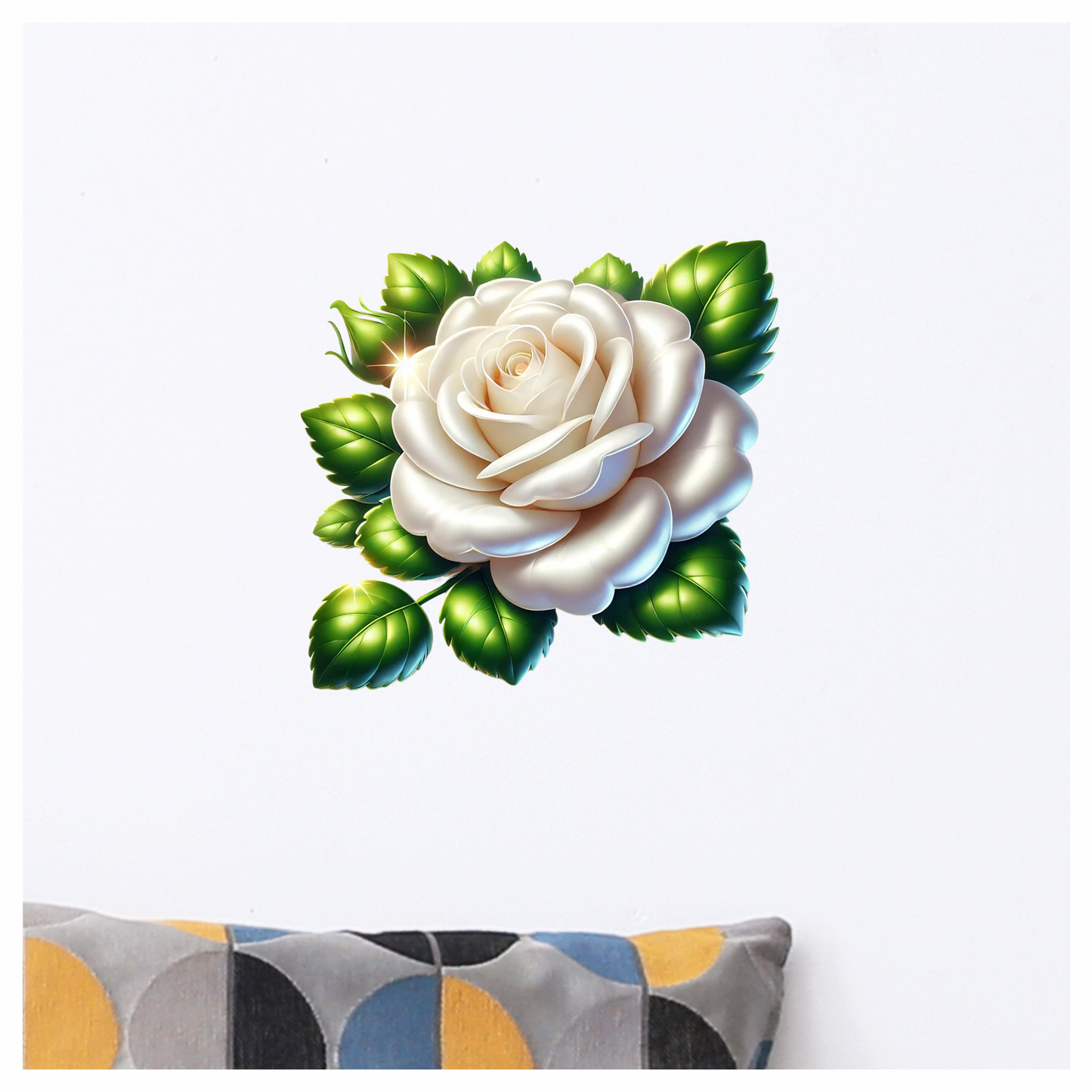 White Rose Green Leaves Floral Vinyl Sticker Decal