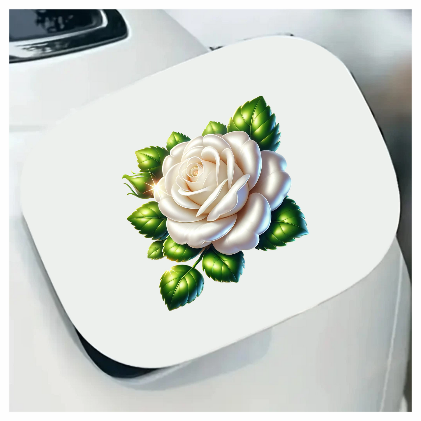 White Rose Green Leaves Floral Vinyl Sticker Decal