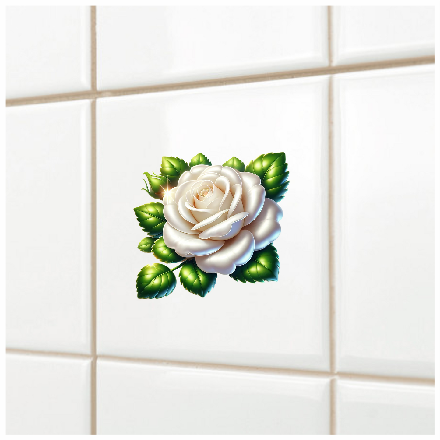 White Rose Green Leaves Floral Vinyl Sticker Decal