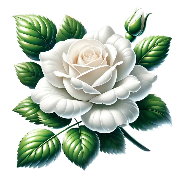 White Rose Green Leaves Blooming Vinyl Sticker Decal