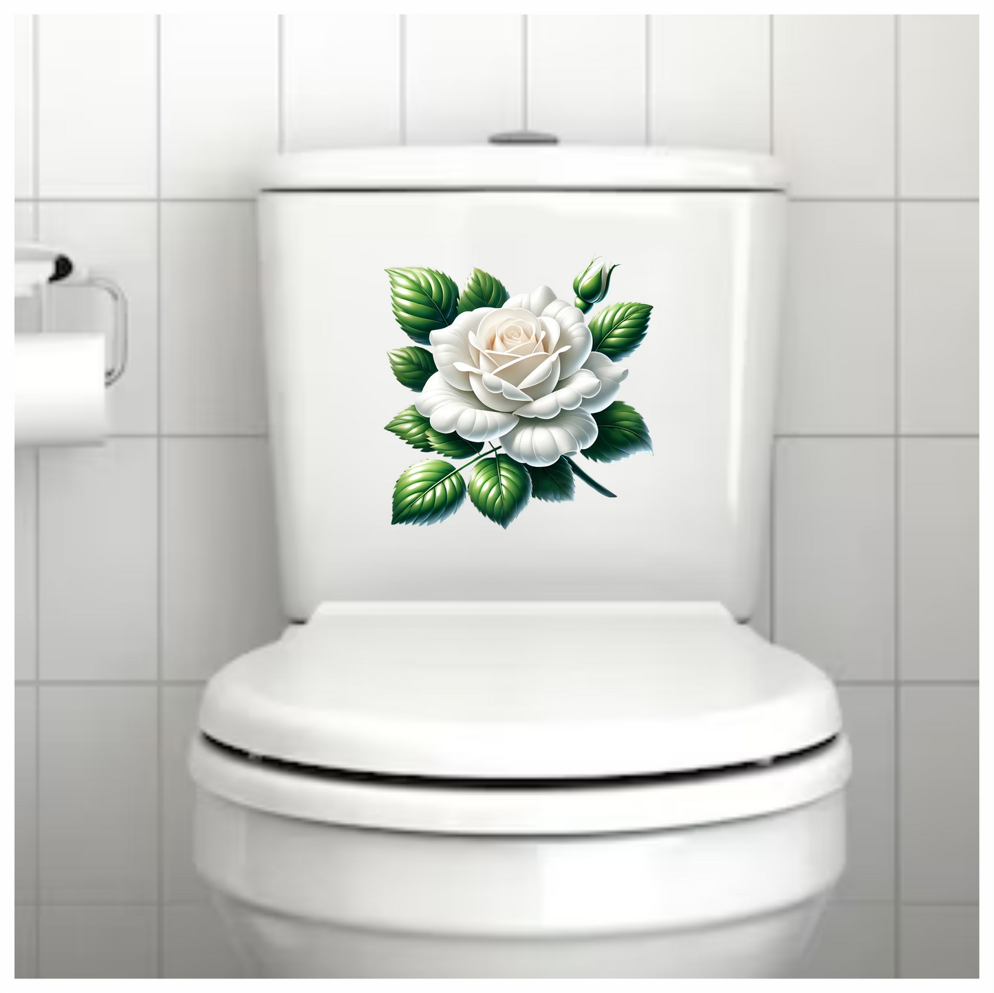 White Rose Green Leaves Blooming Vinyl Sticker Decal