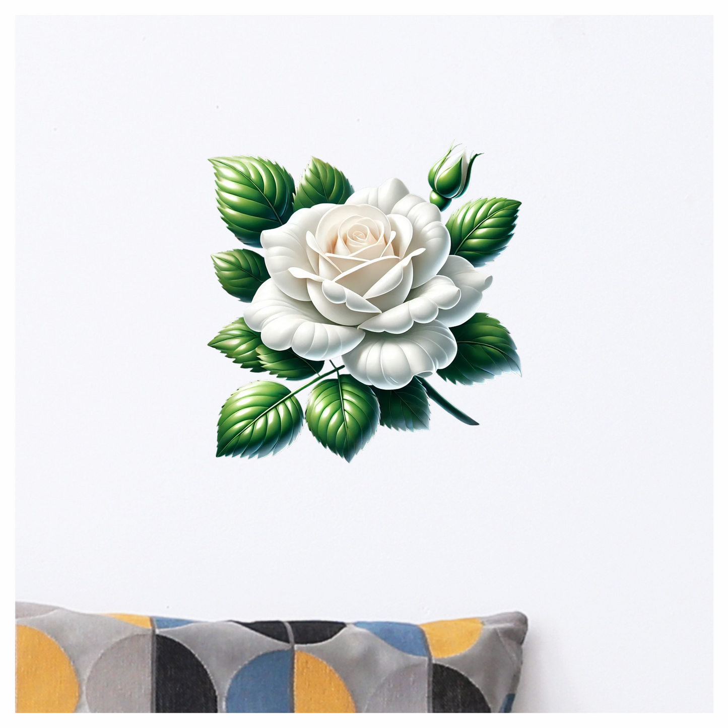 White Rose Green Leaves Blooming Vinyl Sticker Decal