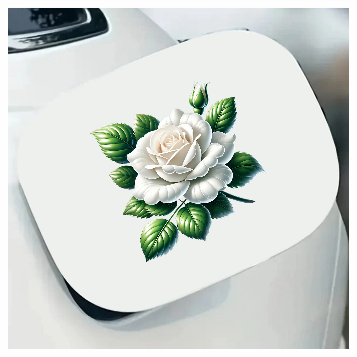 White Rose Green Leaves Blooming Vinyl Sticker Decal