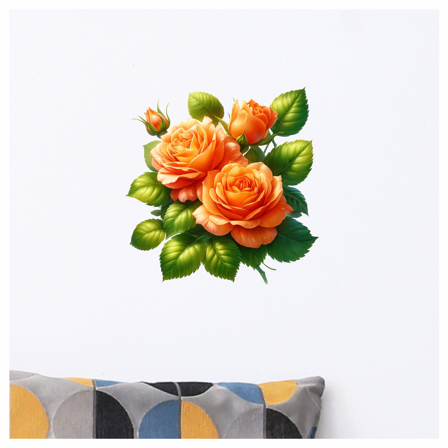 Orange Roses Green Leaves Floral Vinyl Sticker Decal