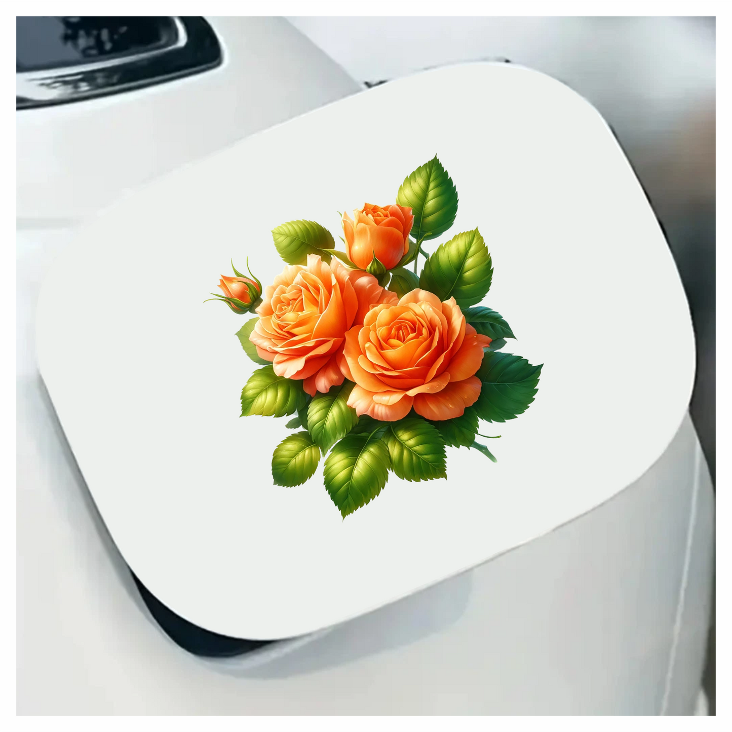 Orange Roses Green Leaves Floral Vinyl Sticker Decal