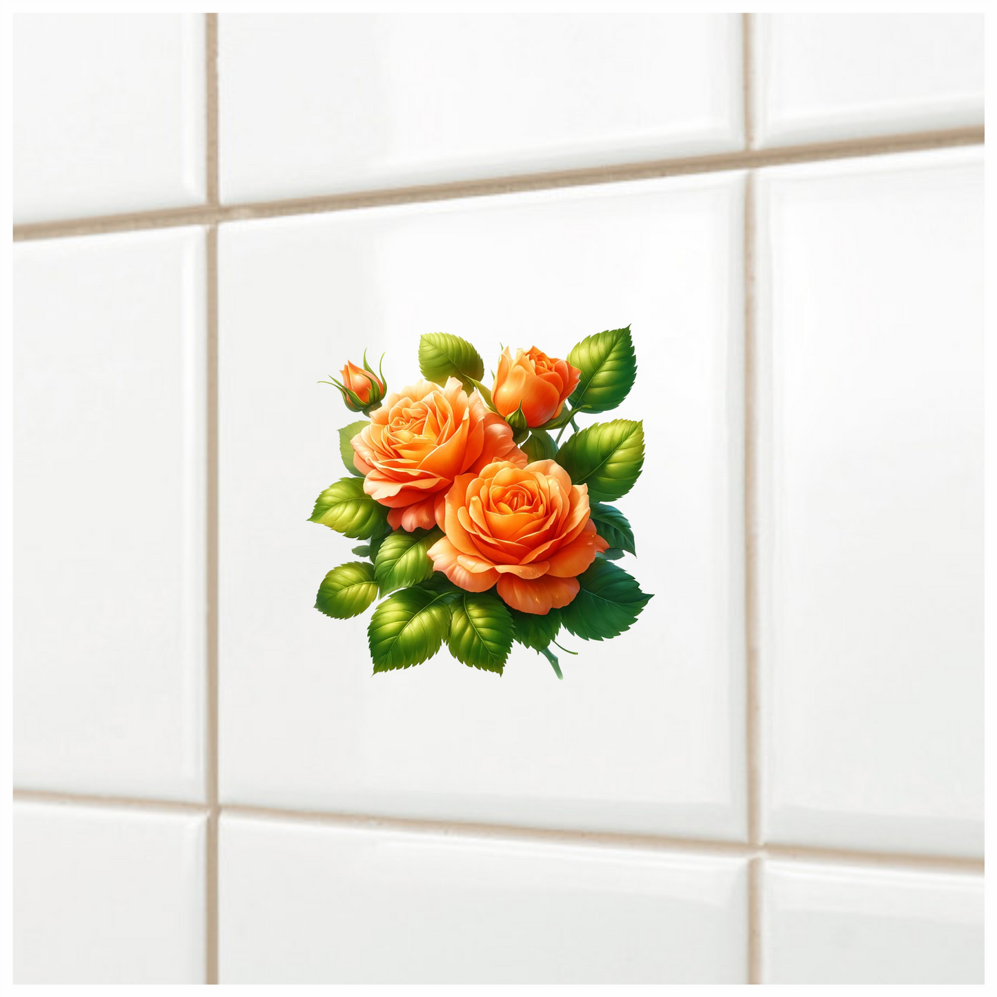 Orange Roses Green Leaves Floral Vinyl Sticker Decal