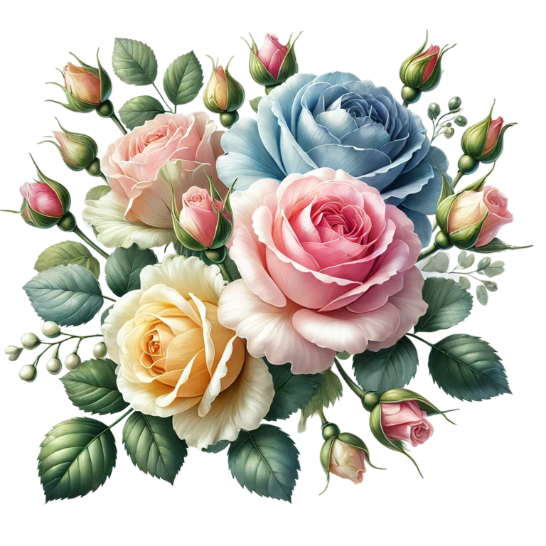 Pink Rose Blue Rose Yellow Rose Green Leaves Vinyl Sticker Decal
