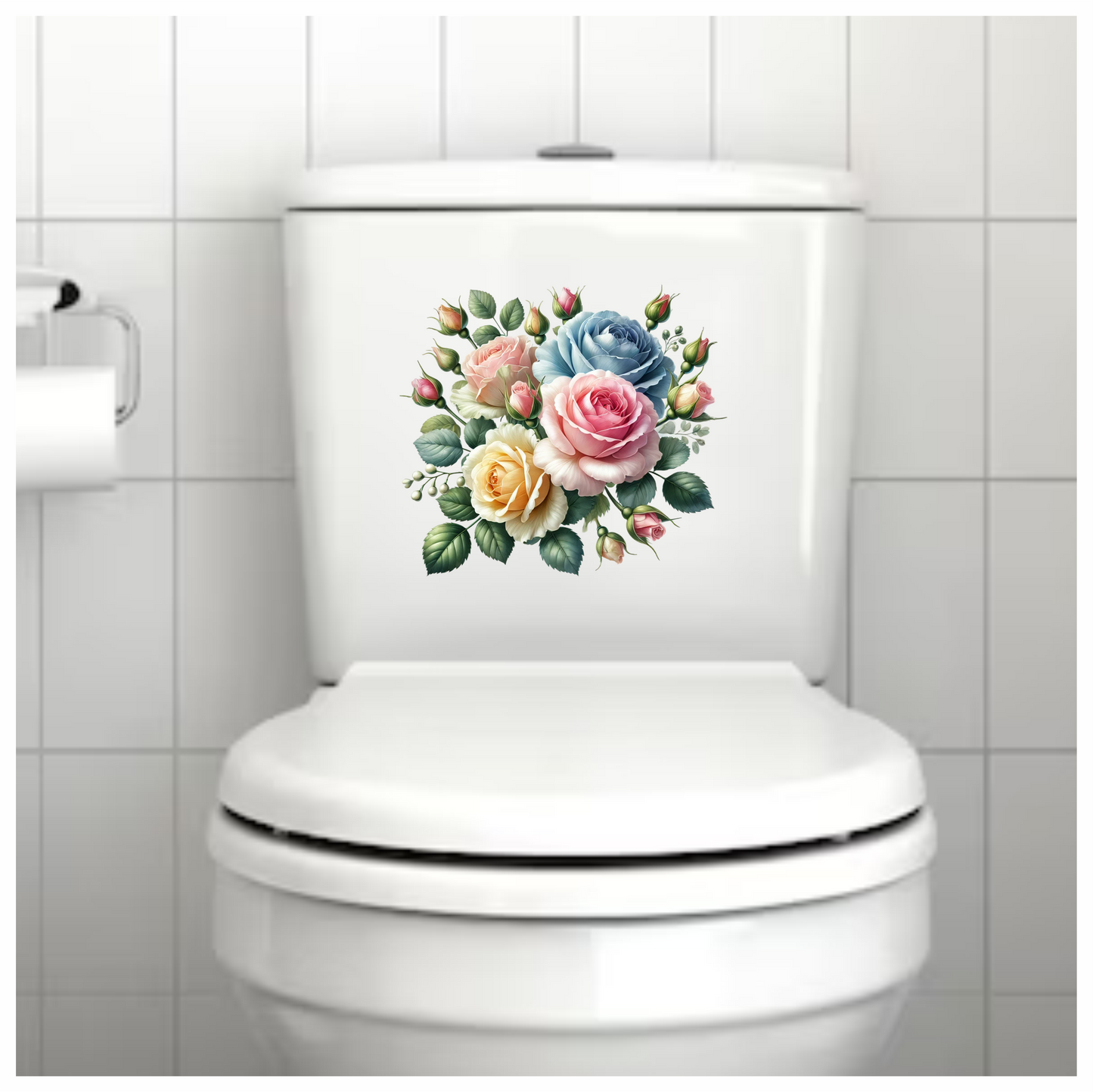 Pink Rose Blue Rose Yellow Rose Green Leaves Vinyl Sticker Decal