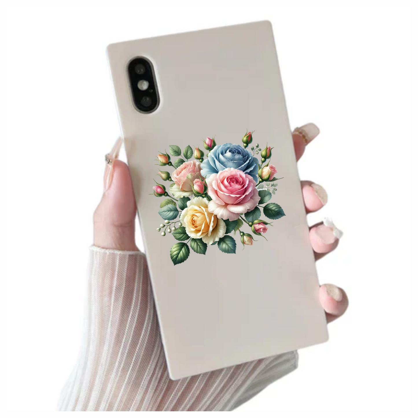 Pink Rose Blue Rose Yellow Rose Green Leaves Vinyl Sticker Decal