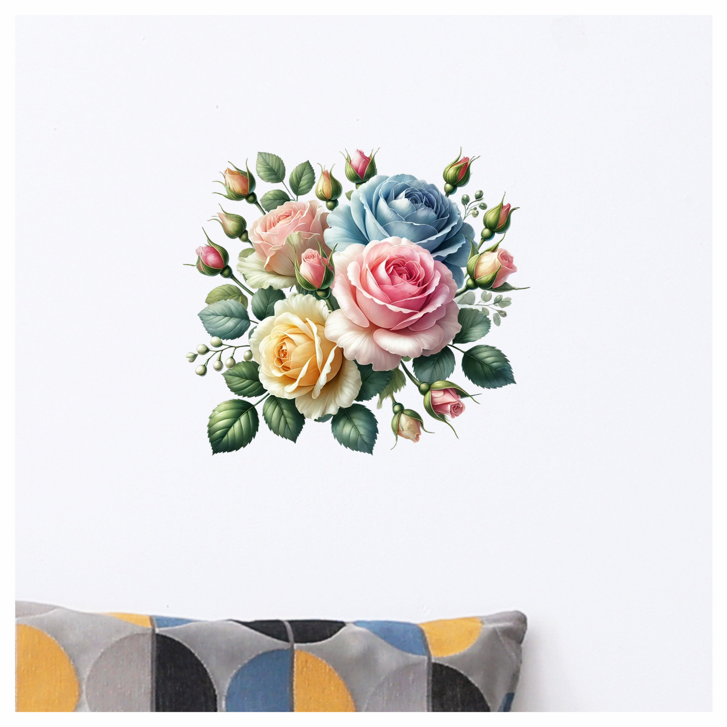 Pink Rose Blue Rose Yellow Rose Green Leaves Vinyl Sticker Decal