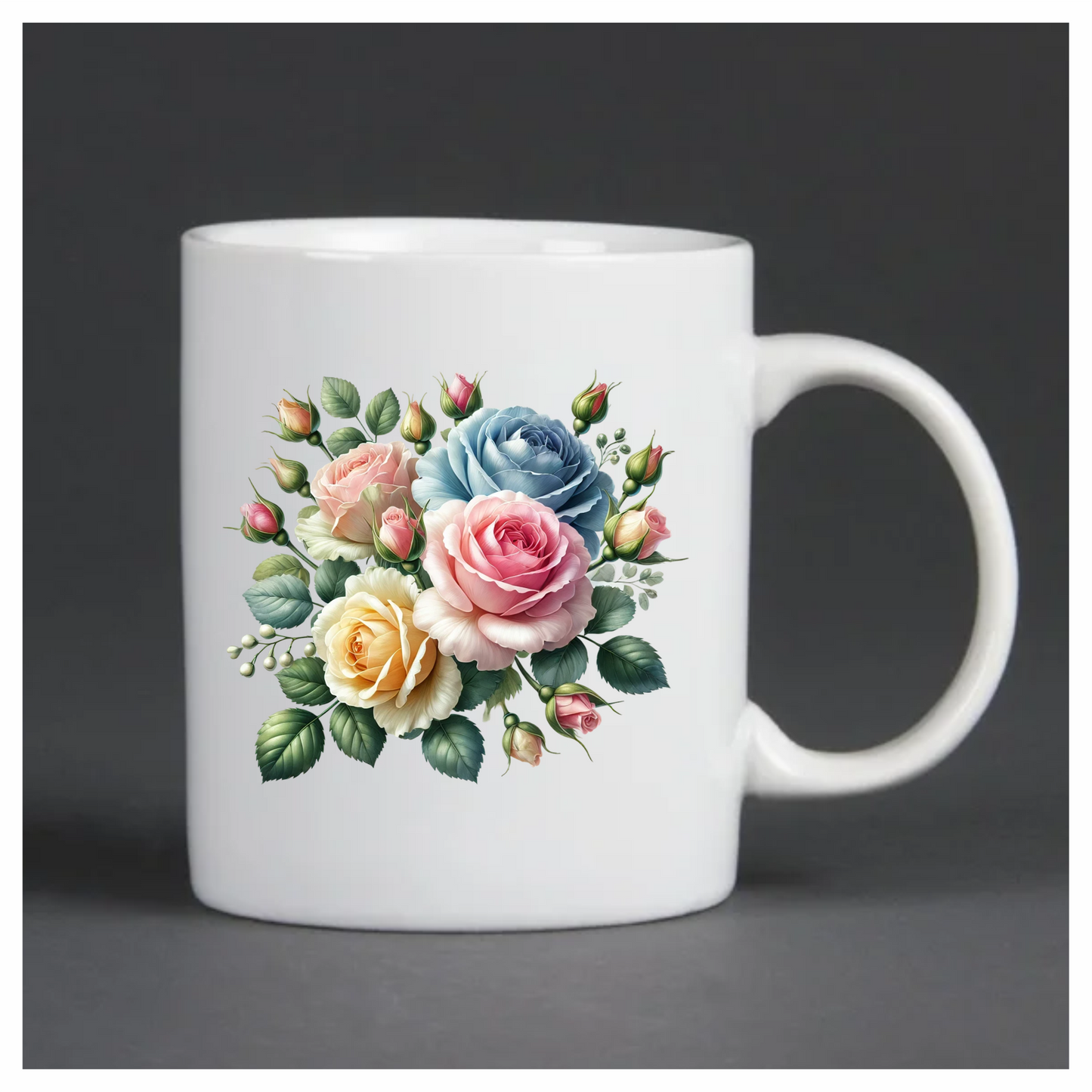 Pink Rose Blue Rose Yellow Rose Green Leaves Vinyl Sticker Decal