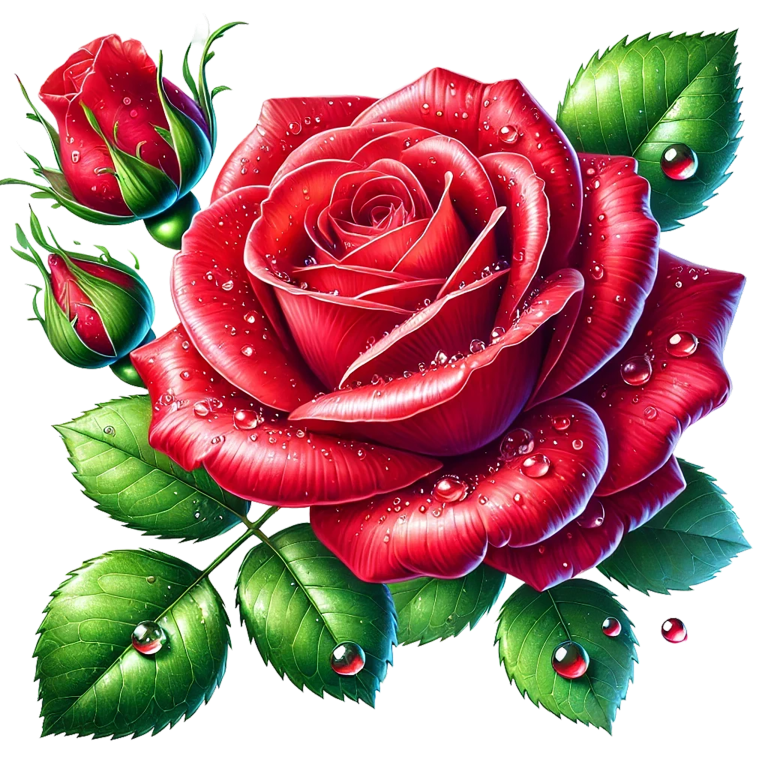 Red Rose Green Leaves Water Drops Vinyl Sticker Decal