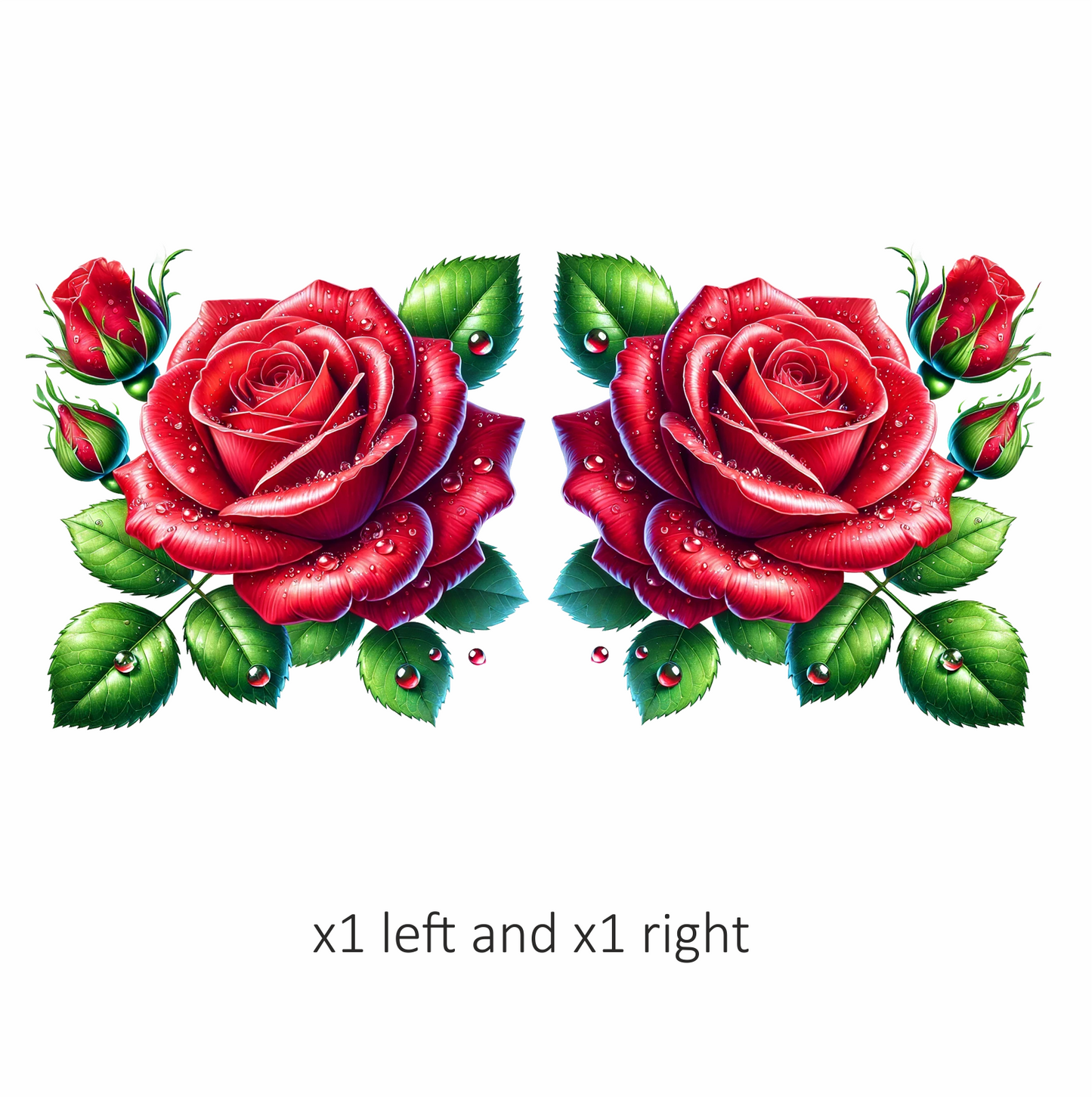 Red Rose Green Leaves Water Drops Vinyl Sticker Decal